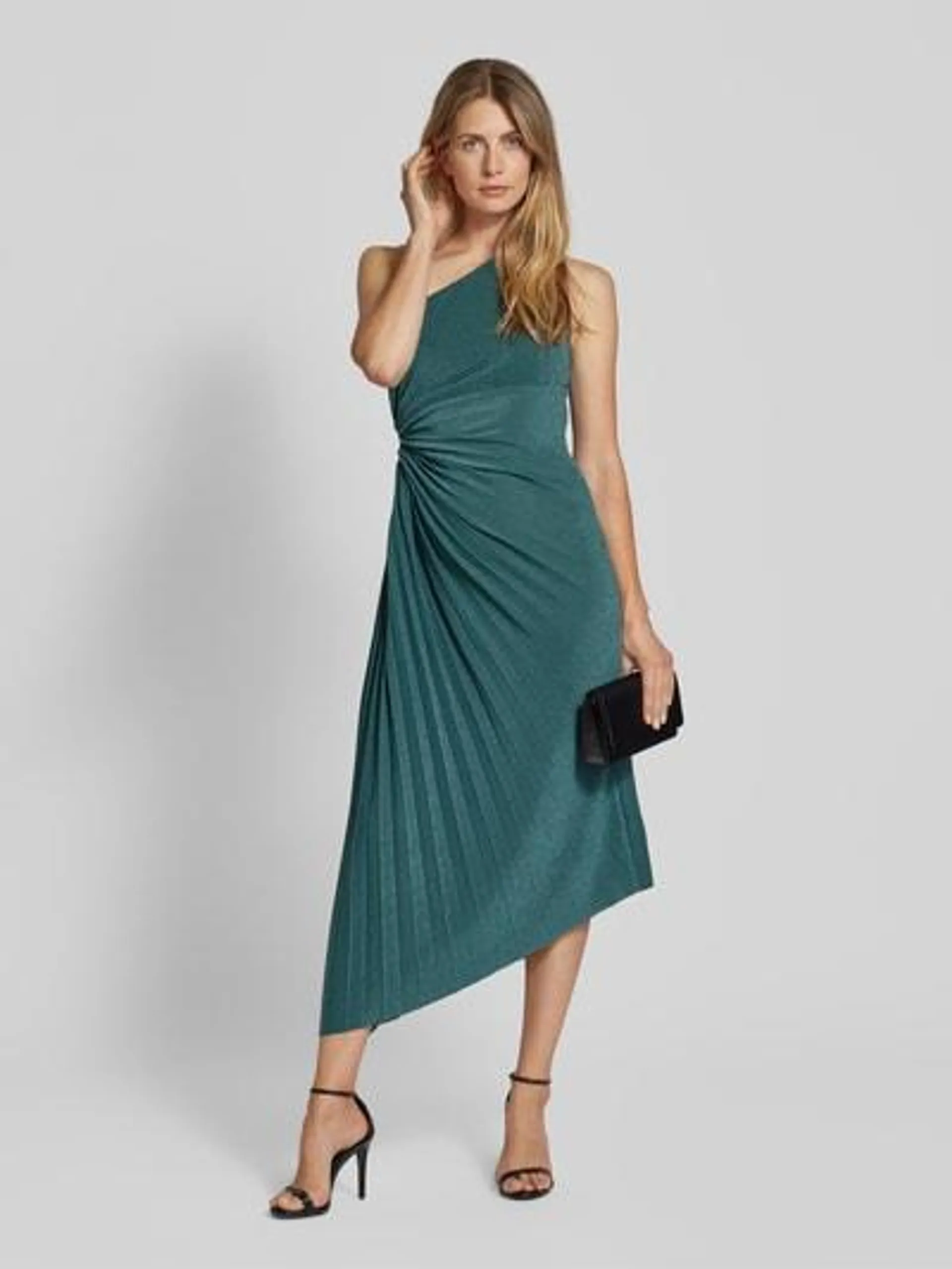 Cocktailkleid mit One-Shoulder-Träger in dunkelgruen