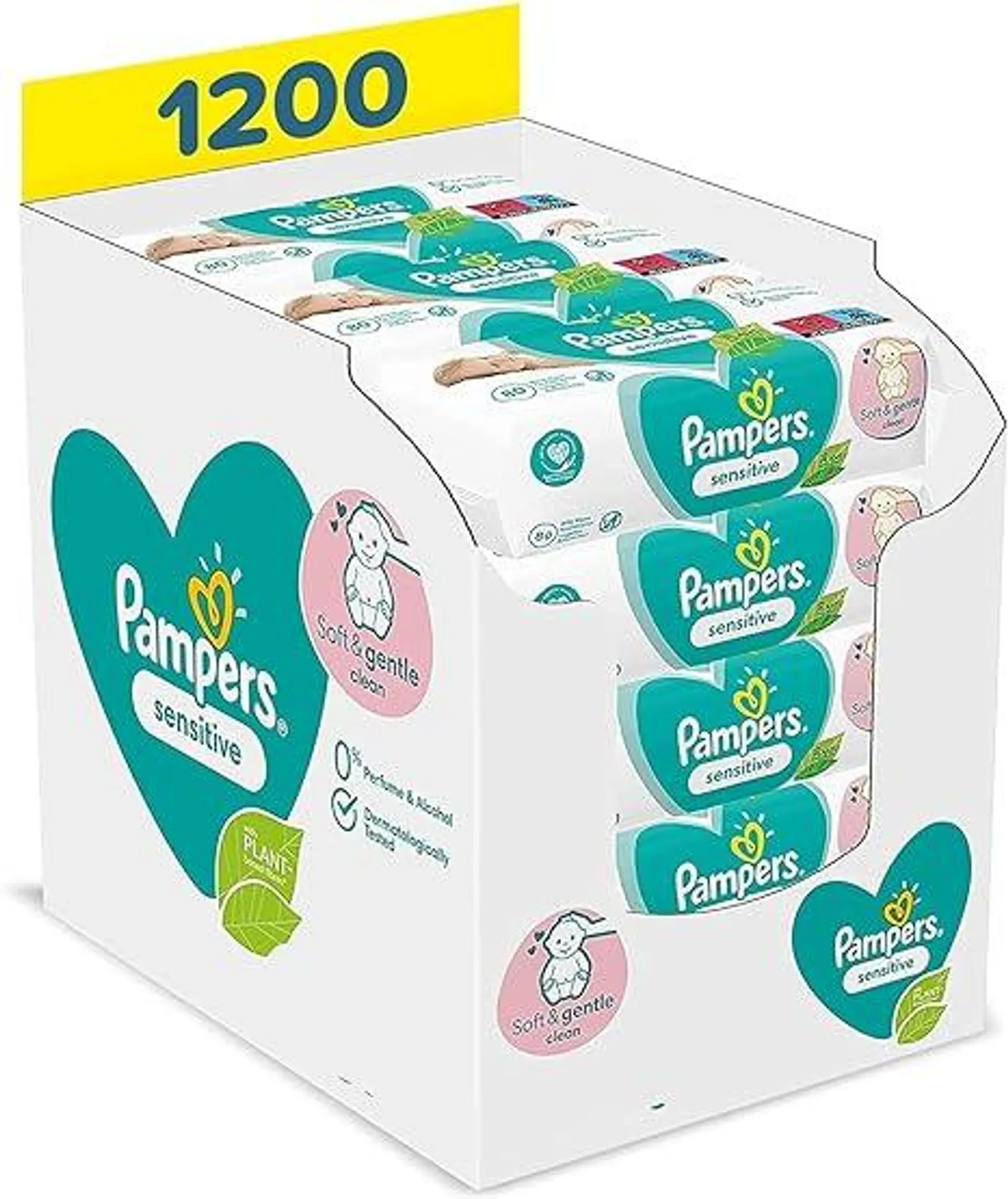 Pampers Sensitive Baby Feuchttücher, 1200 Tücher (15 x 80) Für Empfindliche Babyhaut, Dermatologisch Getestet, Baby Erstausstattung Für Neugeborene, 80 Stück (15er Pack)