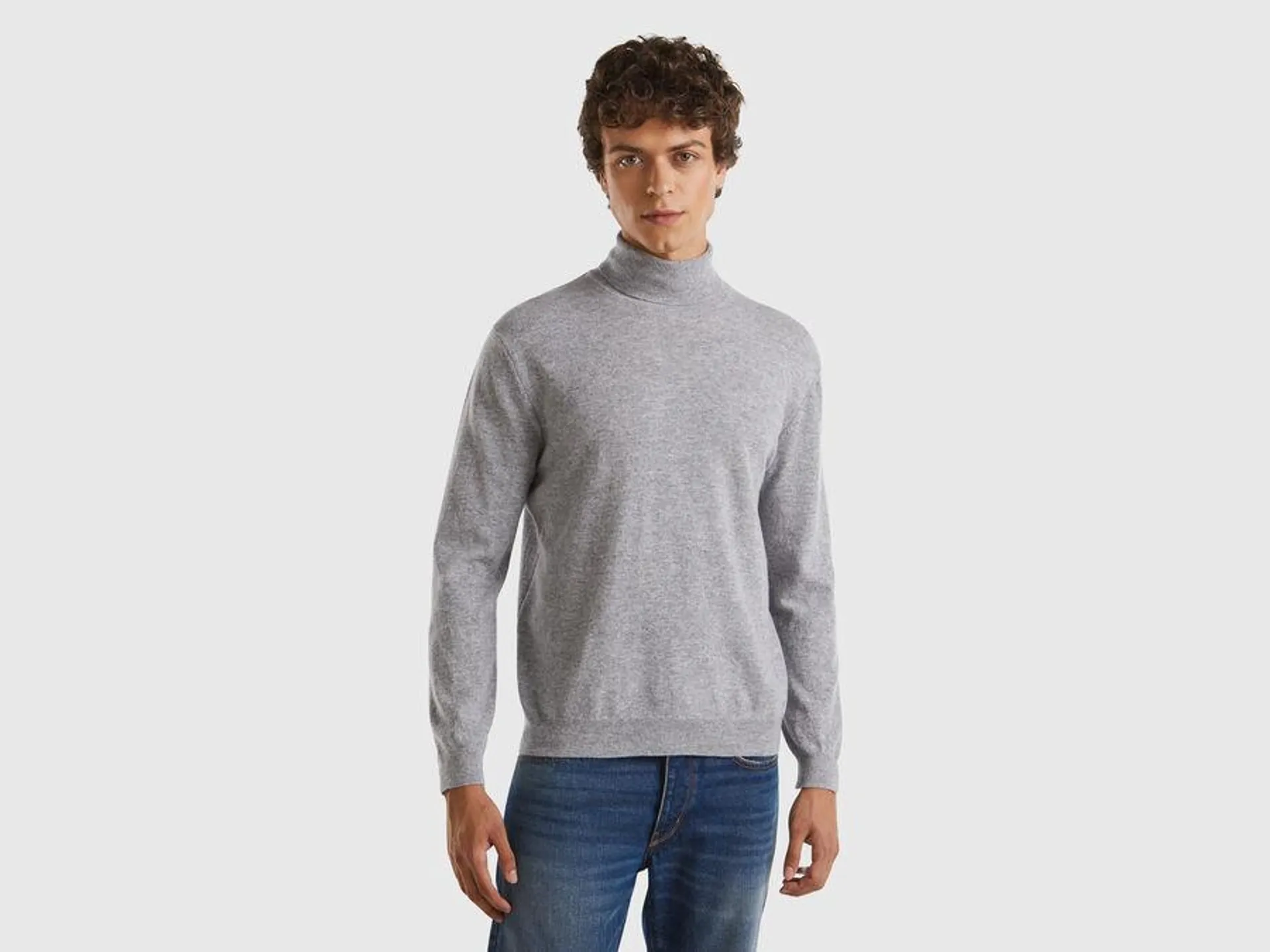 Marl gray turtleneck in pure Merino wool