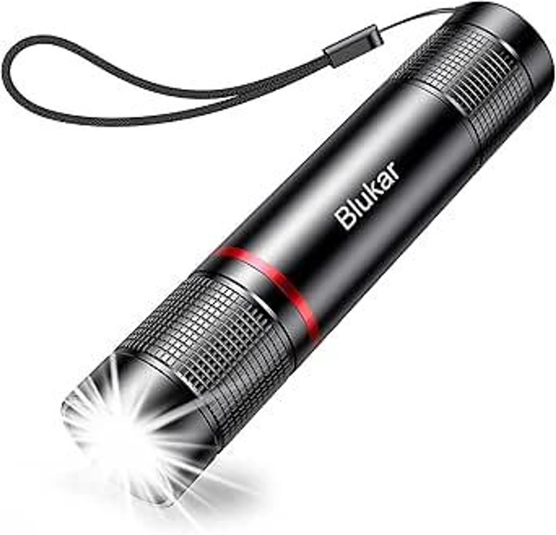 Blukar LED Taschenlampe Aufladbar, Superhelle Zoombare 2000 Lumen Mini Torch mit 4 Lichtmodi und Langer Betriebsdauer, Wasserdichte Taktische Handlampe für Camping, Wandern, Outdoor, Notfäll