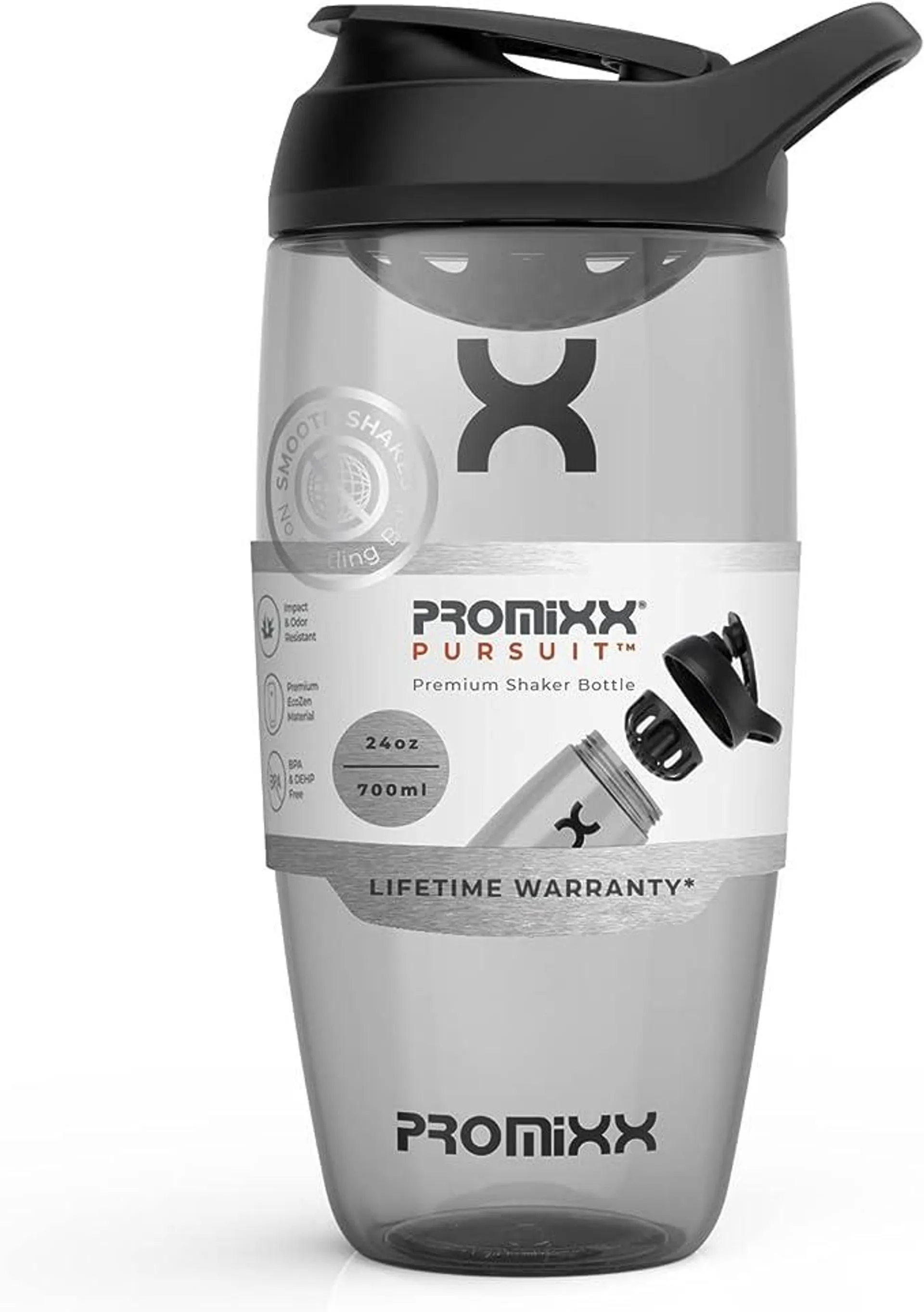 Promixx Pursuit Shaker Proteinshake - Premium Protein Shaker - Langlebiger, Auslaufsicherer, Geruchsneutraler Shake Becher – 700 ml (Stealth Schwarz)