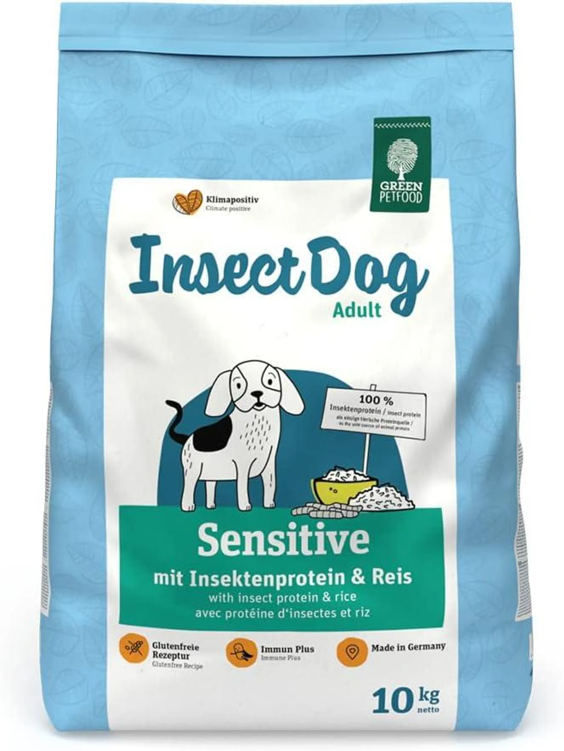 Green Petfood InsectDog Sensitive (1 x 10 kg), Hundefutter mit nachhaltigem Insektenprotein als einzige tierische Proteinquelle, nachhaltiges Trockenfutter für ausgewachsene und sensible Hunde