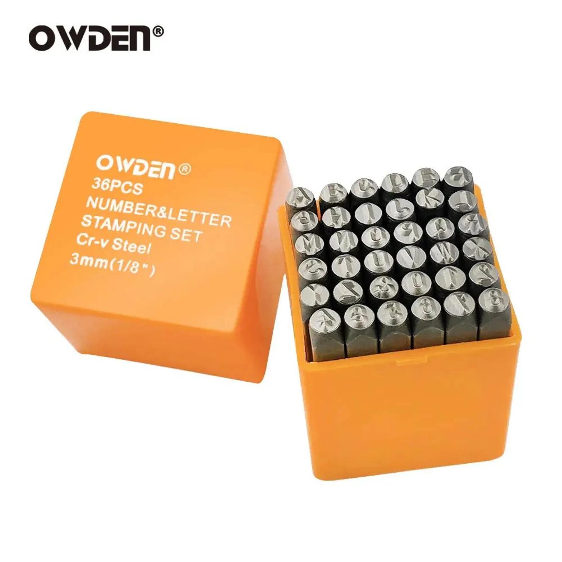 OWDEN 36Pcs 3mm Steel Metal Stamp Set Number and Letter Punch Tools Hand Jewelry Stamping Tool Letter Puncher Set