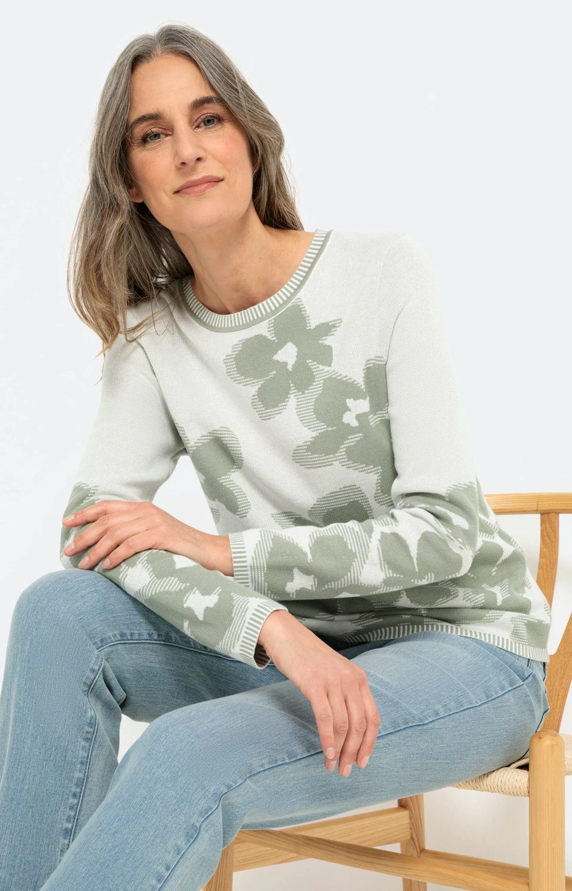 Jacquardstrick-Pullover mit langem Arm