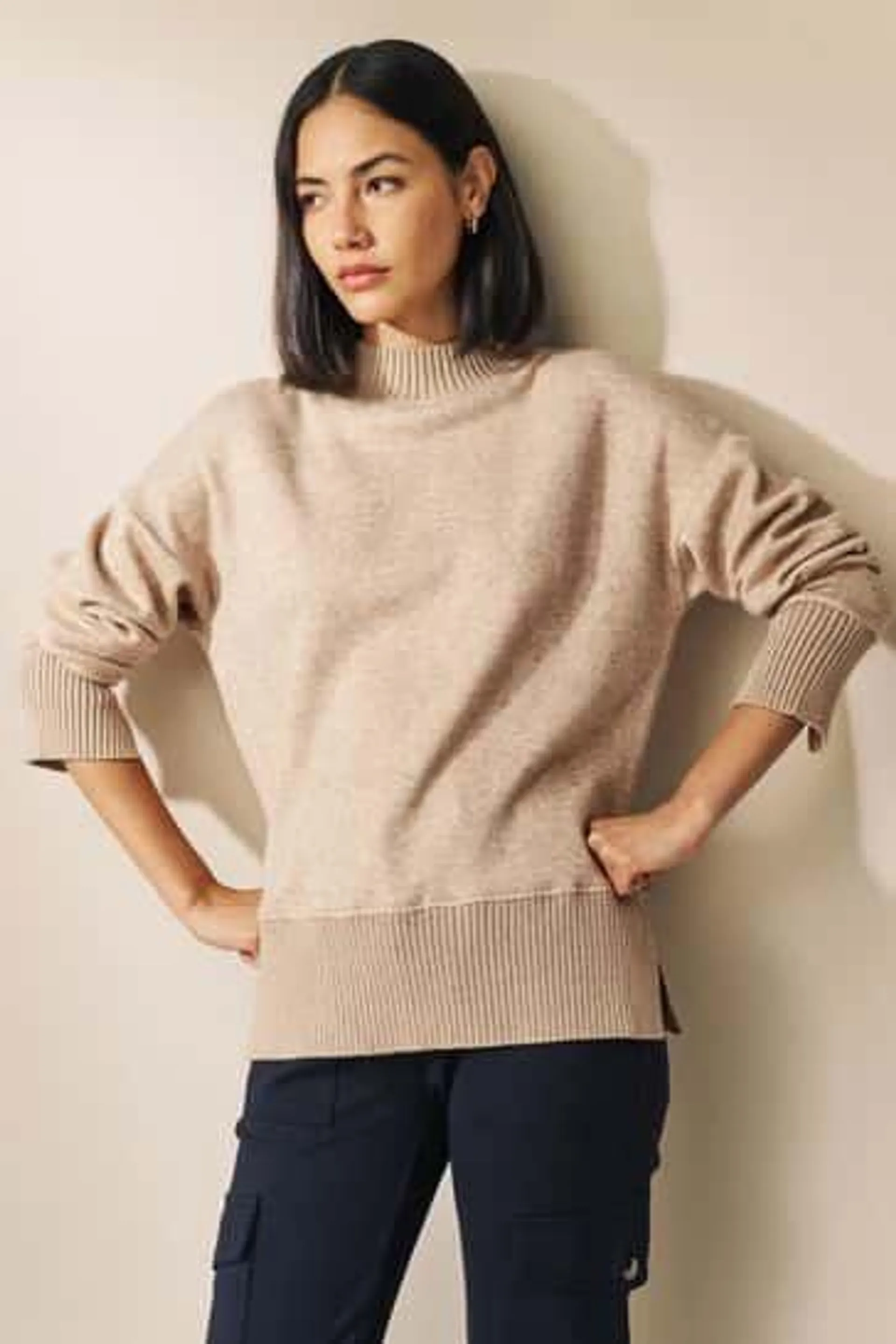 Hoch geschlossener, kuschelig weicher Strickpullover