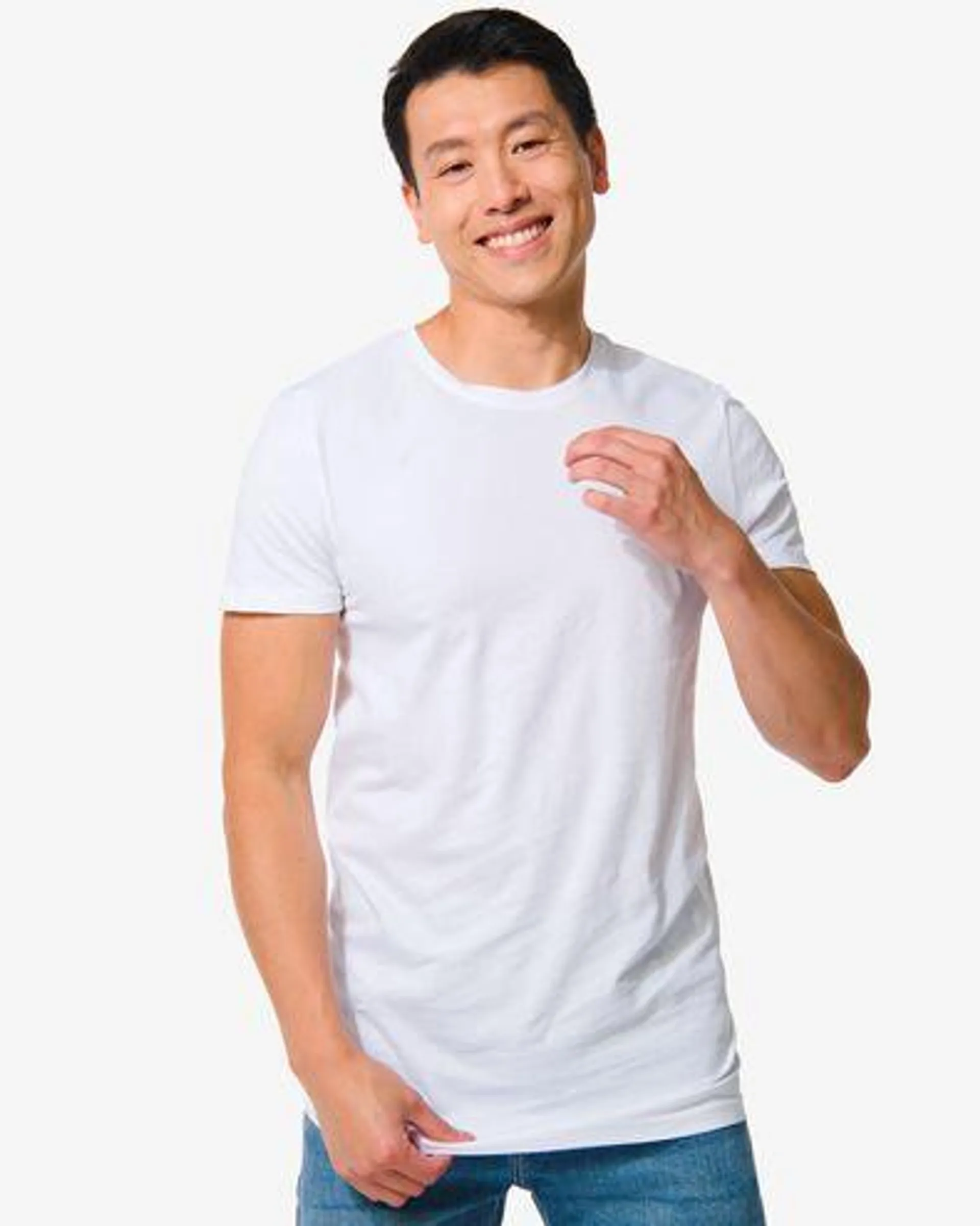 heren t-shirt regular fit o-hals extra lang - 2 stuks wit