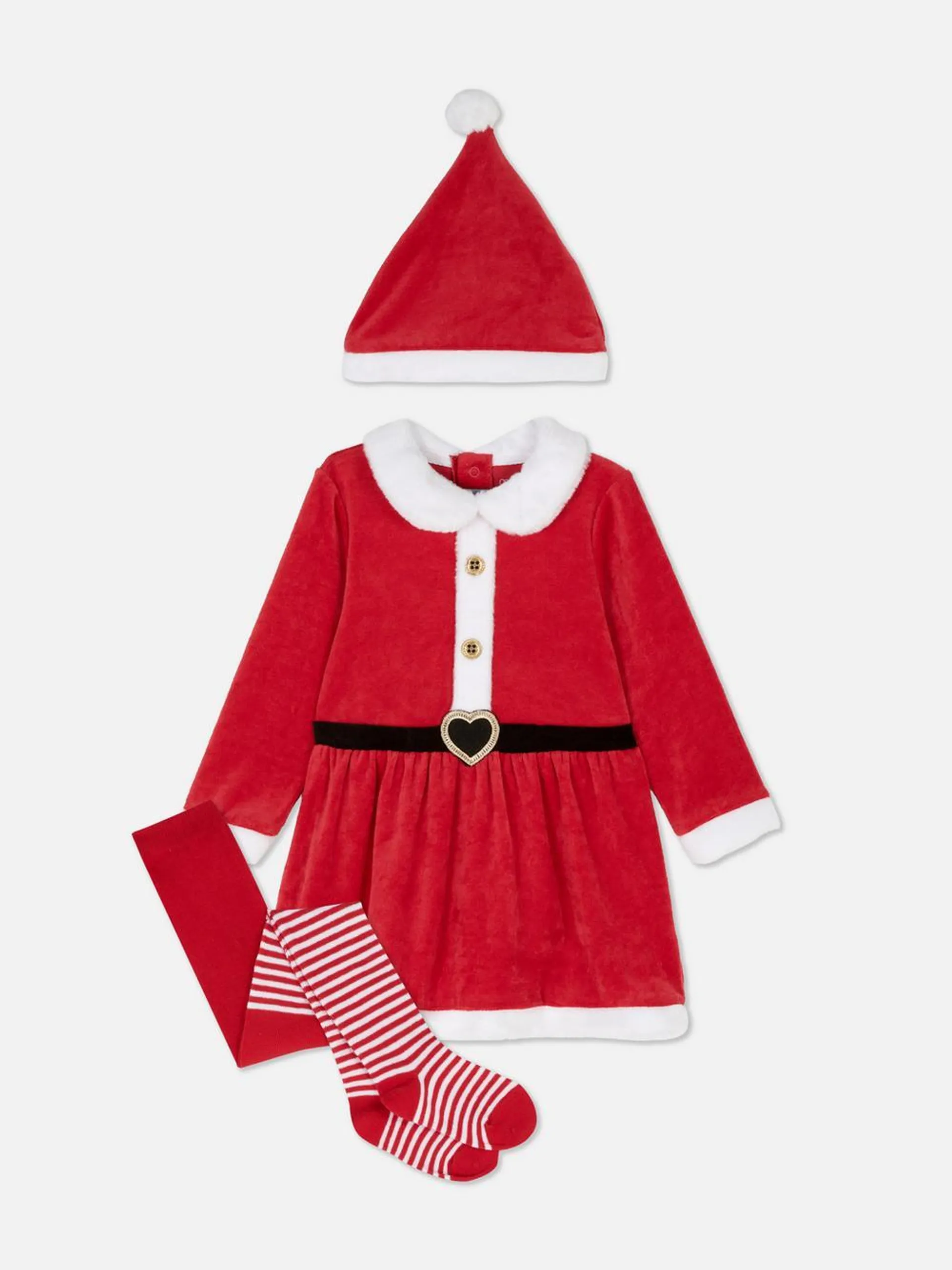 Set aus Weihnachtsmannkleid, Hut und Strumpfhose