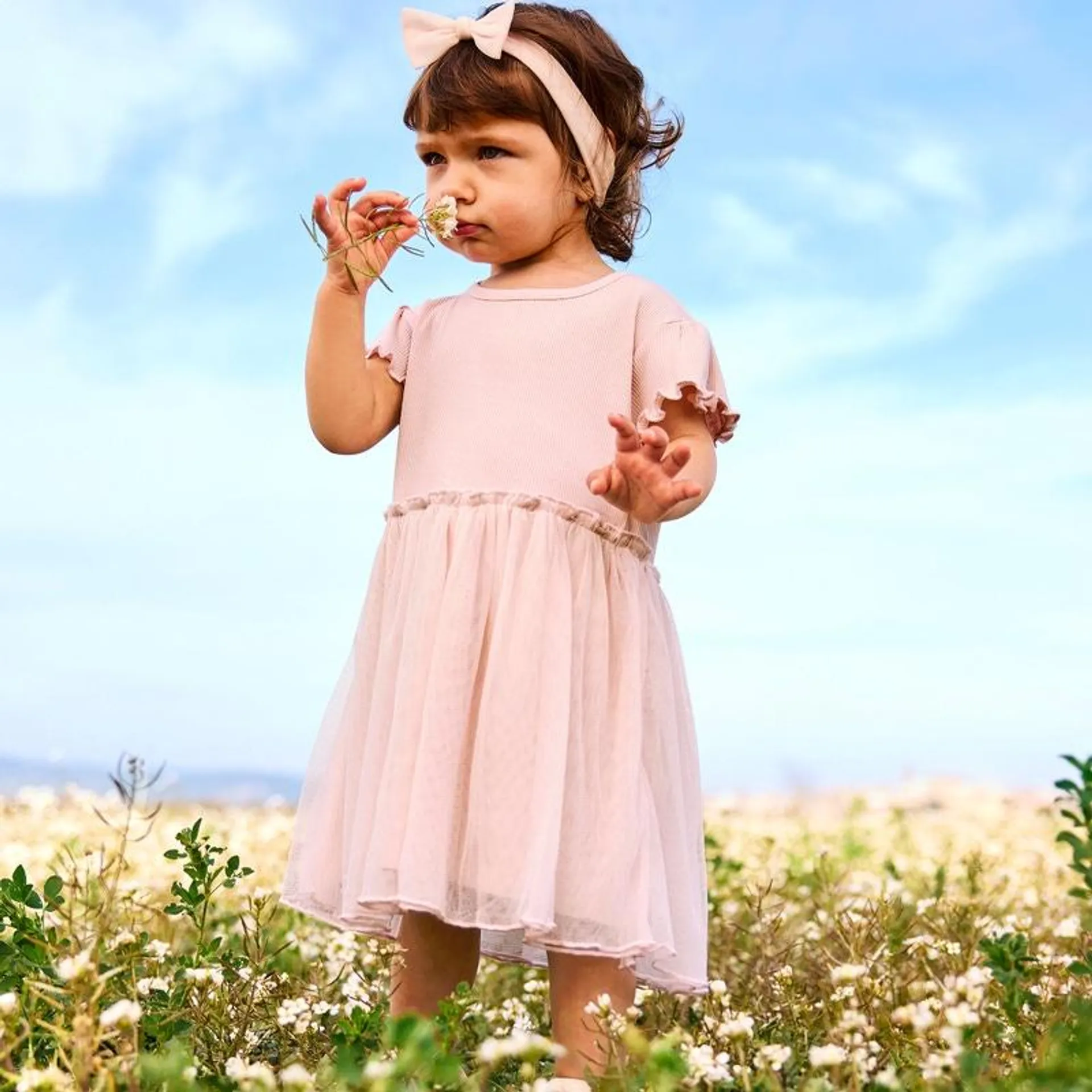 Baby-Mädchen-Kleid mit Haarband, 2-teilig