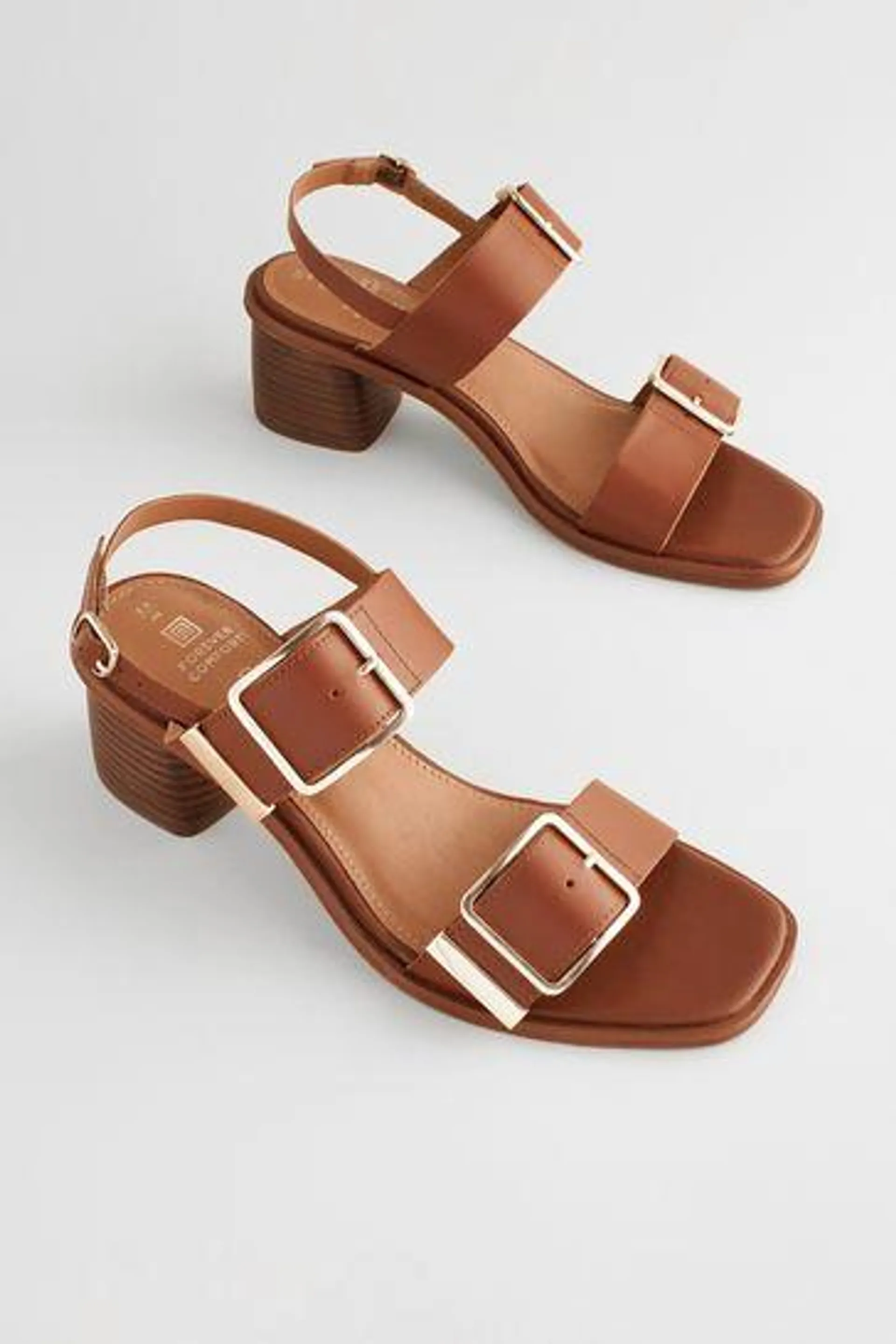 Forever Comfort Sandalen aus Leder mit Blockabsatz und Schnalle