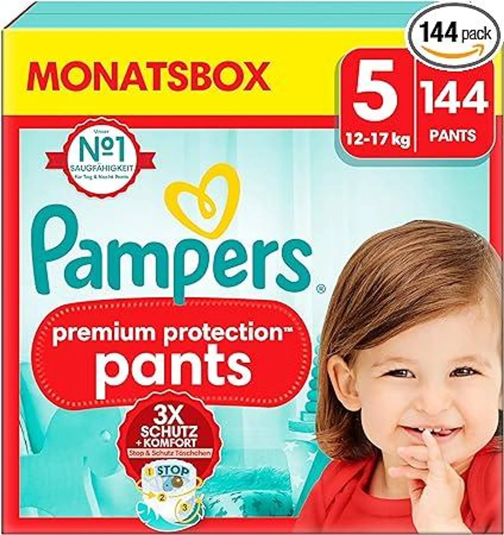 Pampers Premium Protection Pants Größe 5, 144 Windeln, 12kg - 17kg