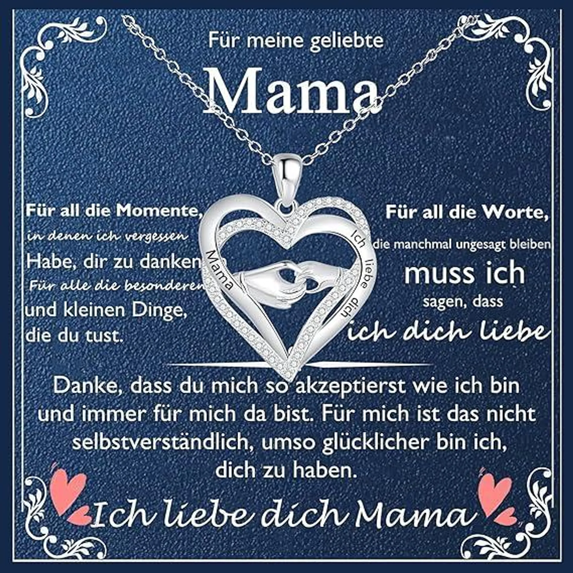 Muttertagsgeschenk Mama Geschenk Kette - 925 silber Herz Anhänger mit Gravur " Mama Ich liebe dich " Halskette für Muttertag Weihnachtsgeschenke für mama