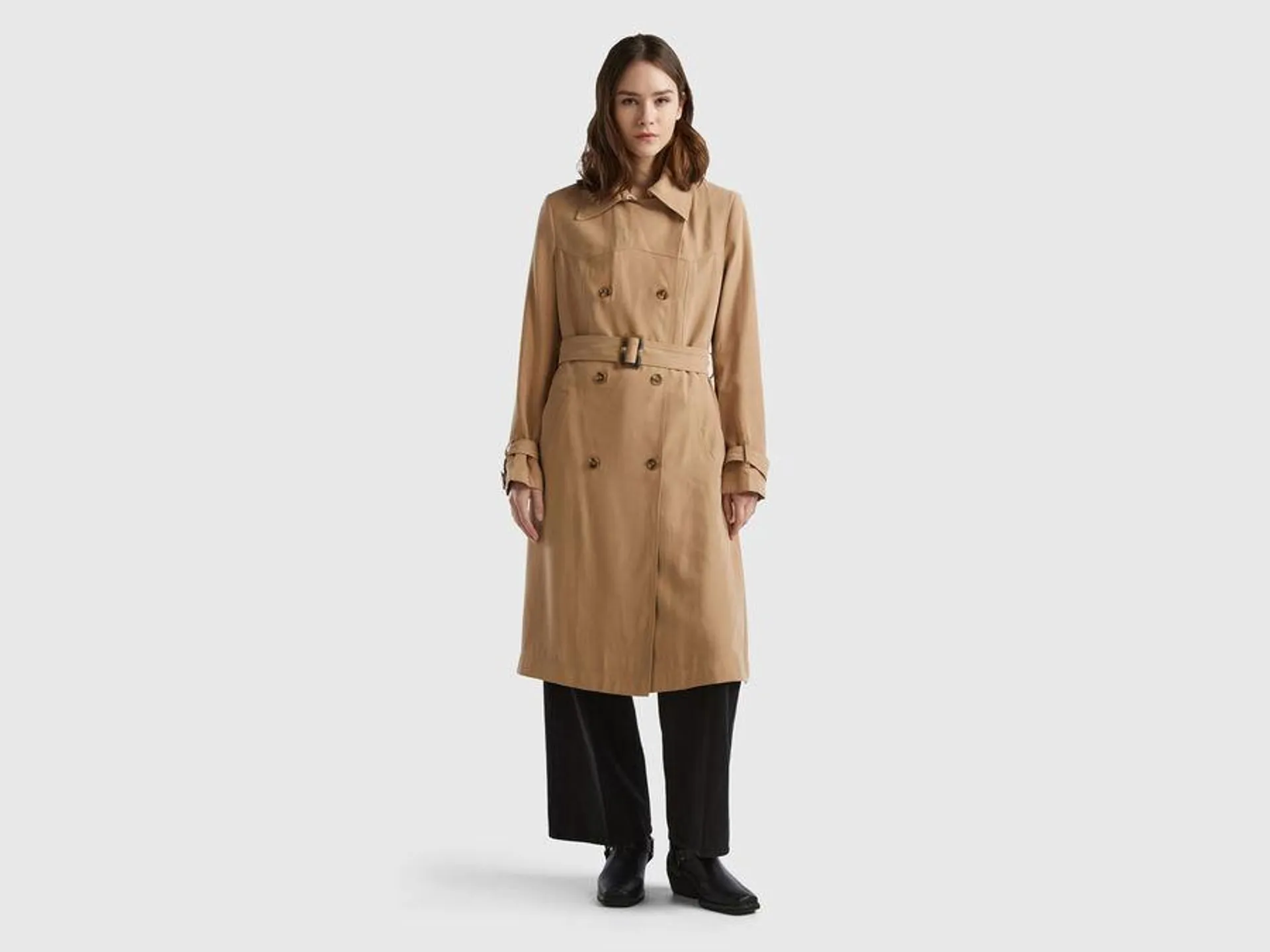 Double-breasted midi trench coat