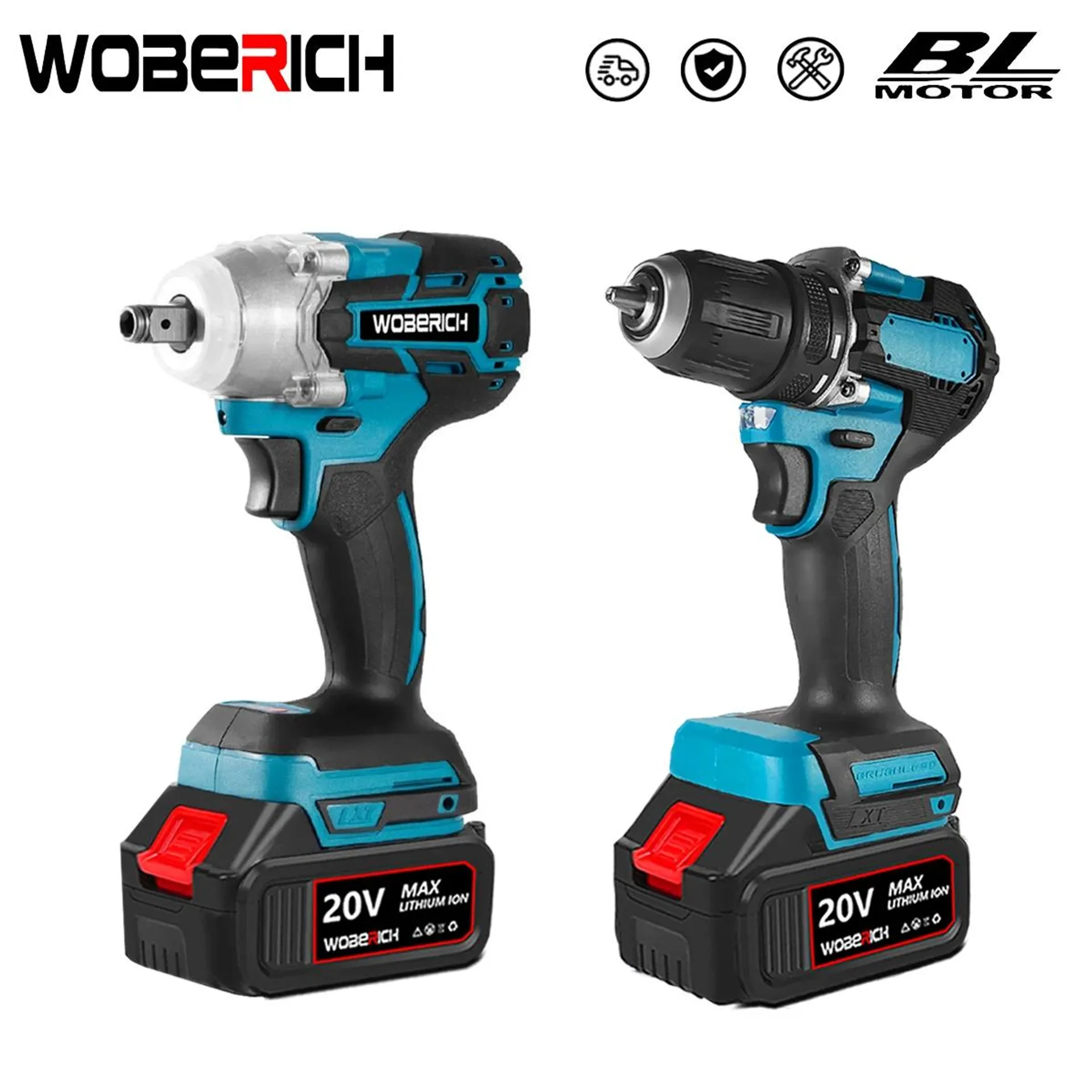 Brushless 1/2 inch Electric Impact Wrench Electric Impact Drill Combo Kit Power Tool Sets For Makita/WOBERICH 18V battery