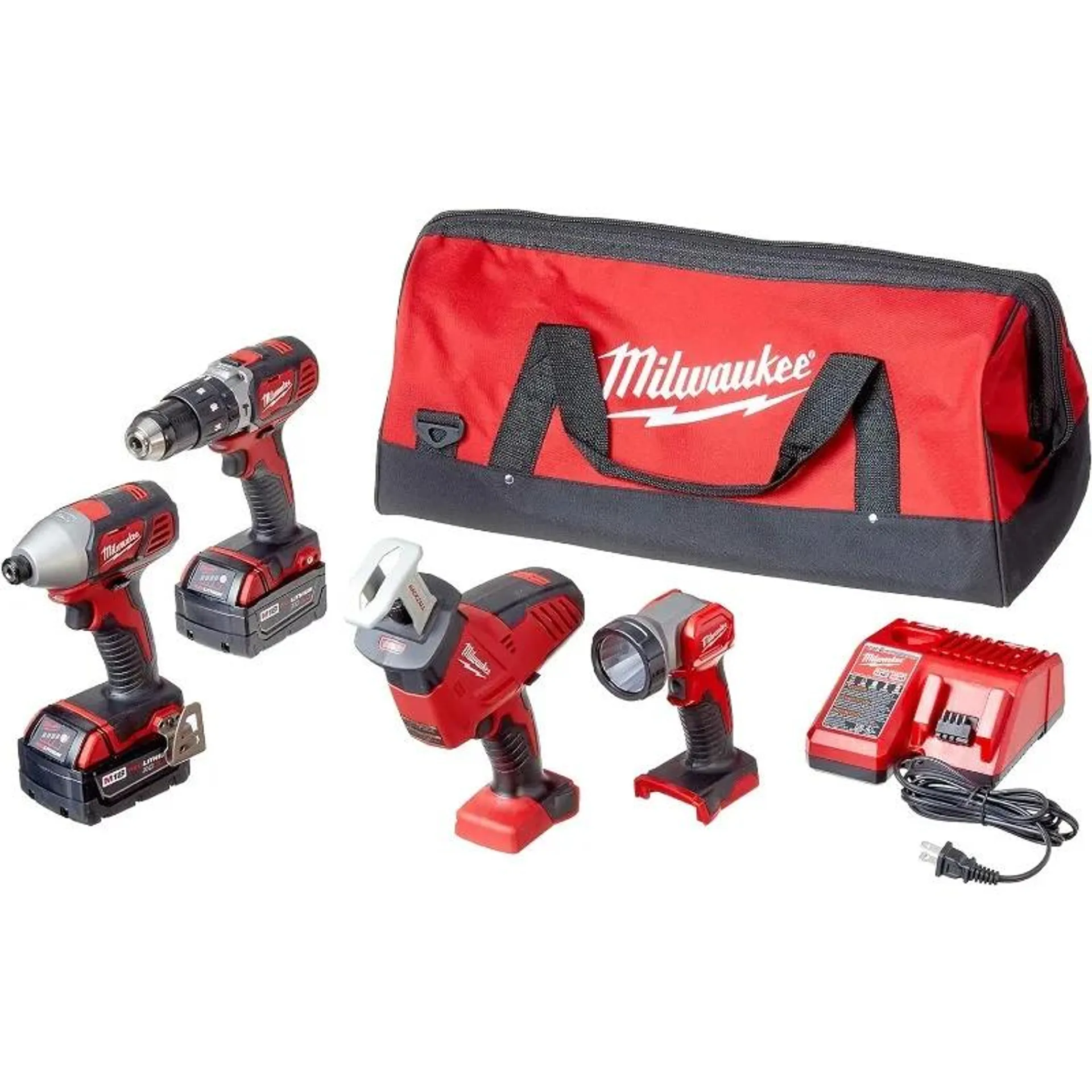 2695-24 M18 18V Cordless Power Tool Combo Kit with Hammer Drill, Impact Driver, Reciprocating Saw, and Work Light