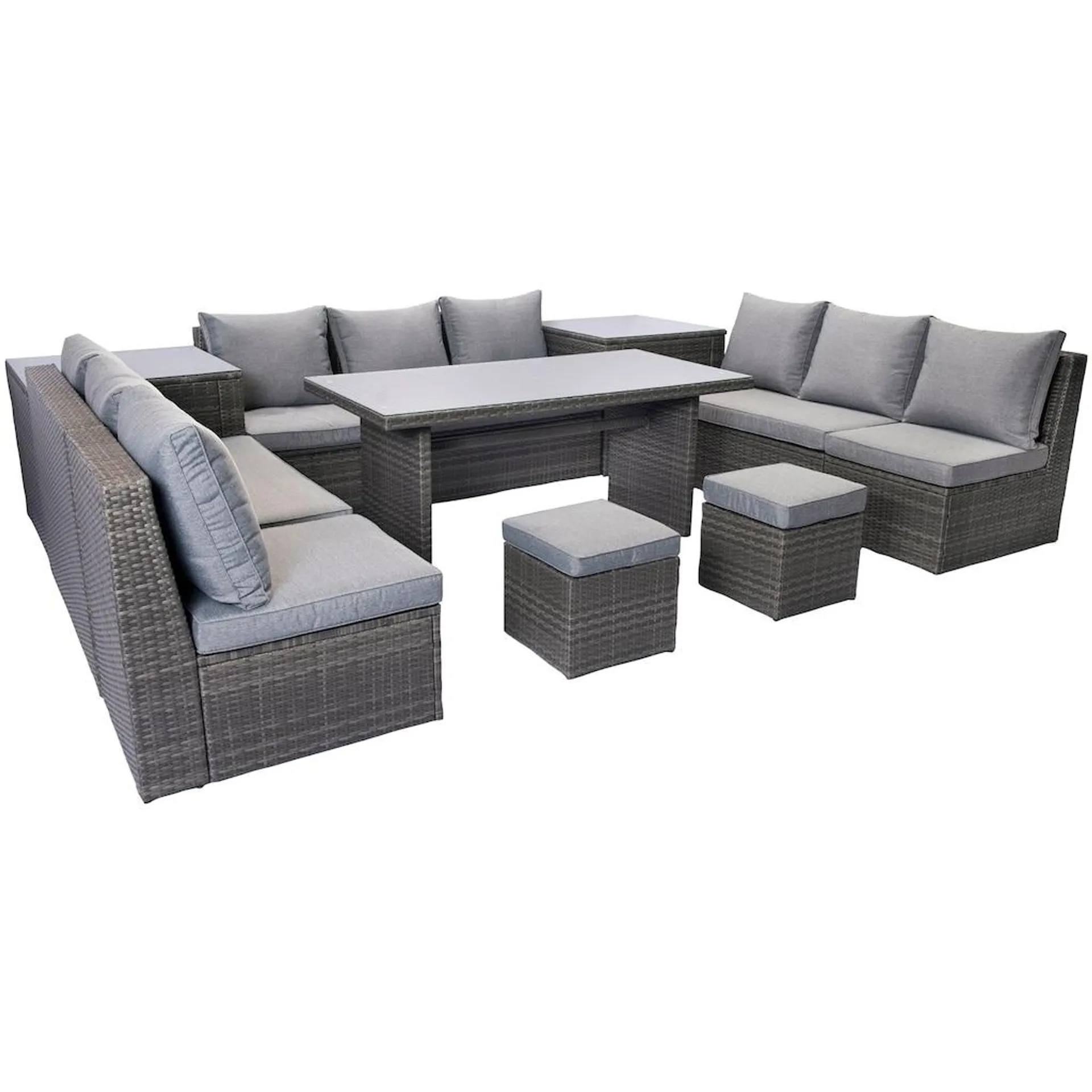 KONIFERA Gartenlounge-Set »Florida«, (Set, 27 tlg., 2x2erSofa,1x3er Sofa,2xSessel,2xHocker,3xTisch, inkl. Auflagen), Inkl. Schutzhülle, individuell aufstellbar, Aluminium, Polyrattan