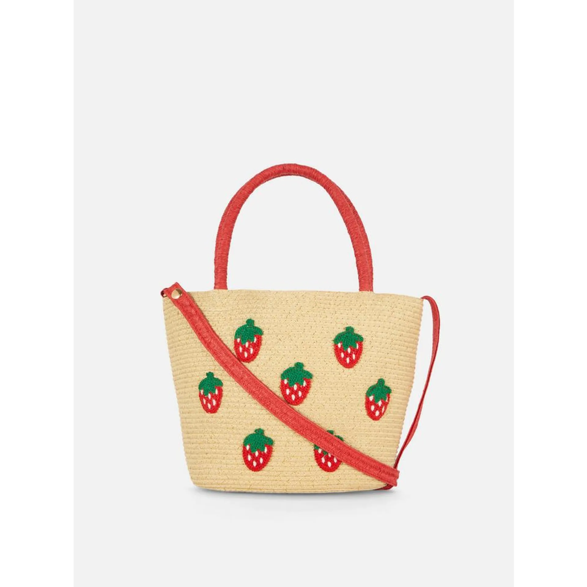 Einkaufstasche mit Erdbeer-Stickerei