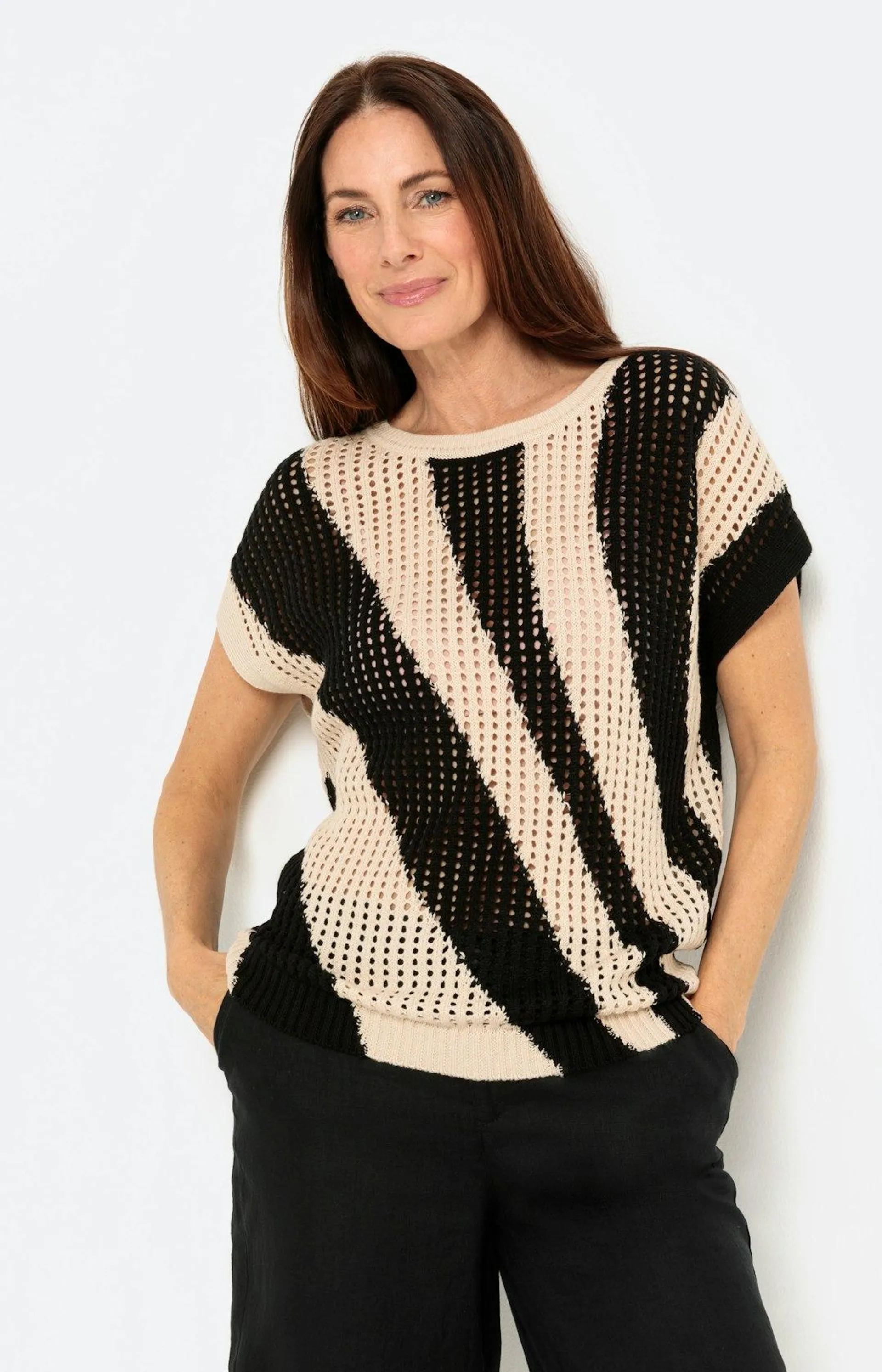 Ajourstrick Pullover mit Kurzarm