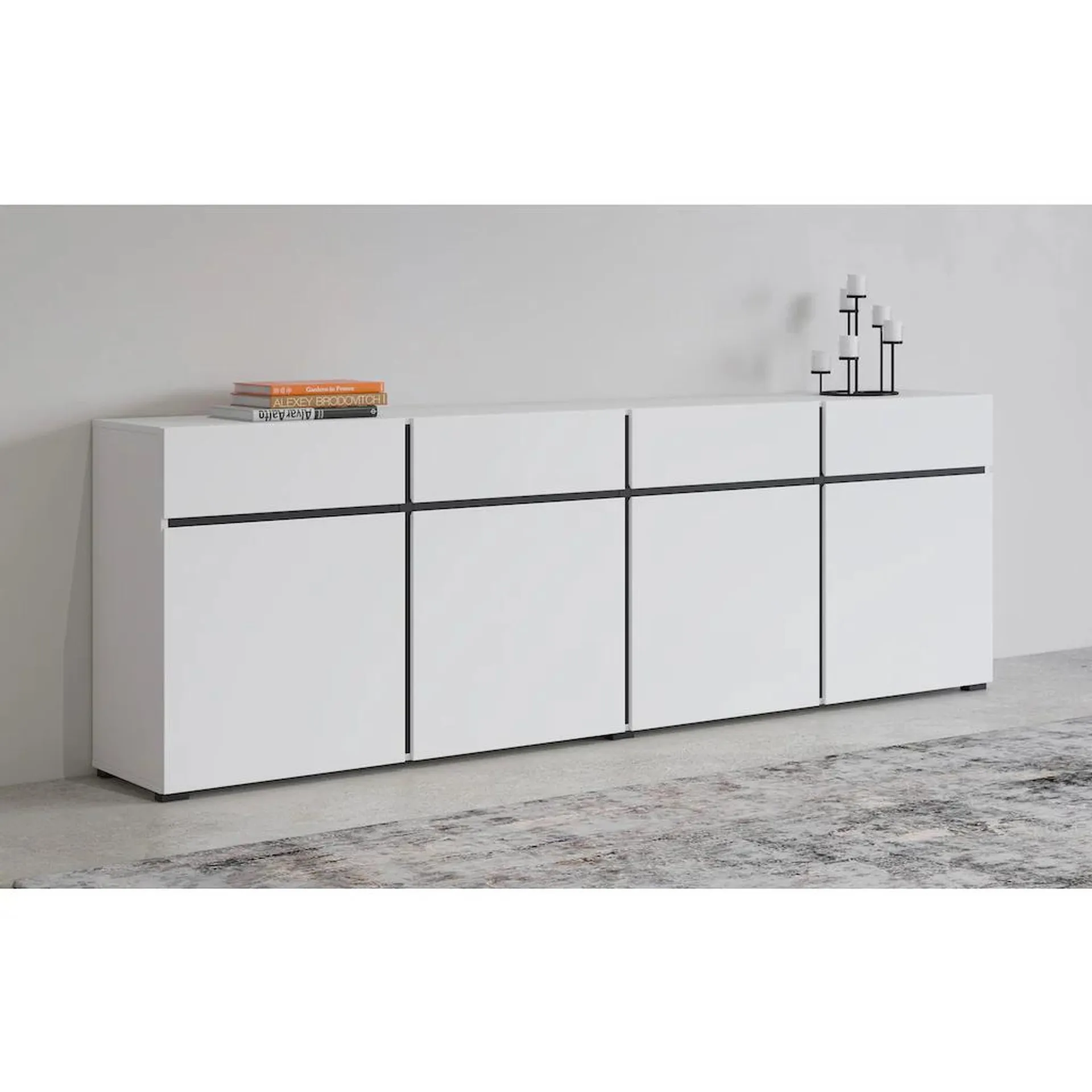 INOSIGN Sideboard »Cross,Breite 225 cm, moderne grifflose Kommode,4 Türen/4 Schubkästen«, Schubladenschrank mit viel Stauraum, Einlegeböden verstellbar