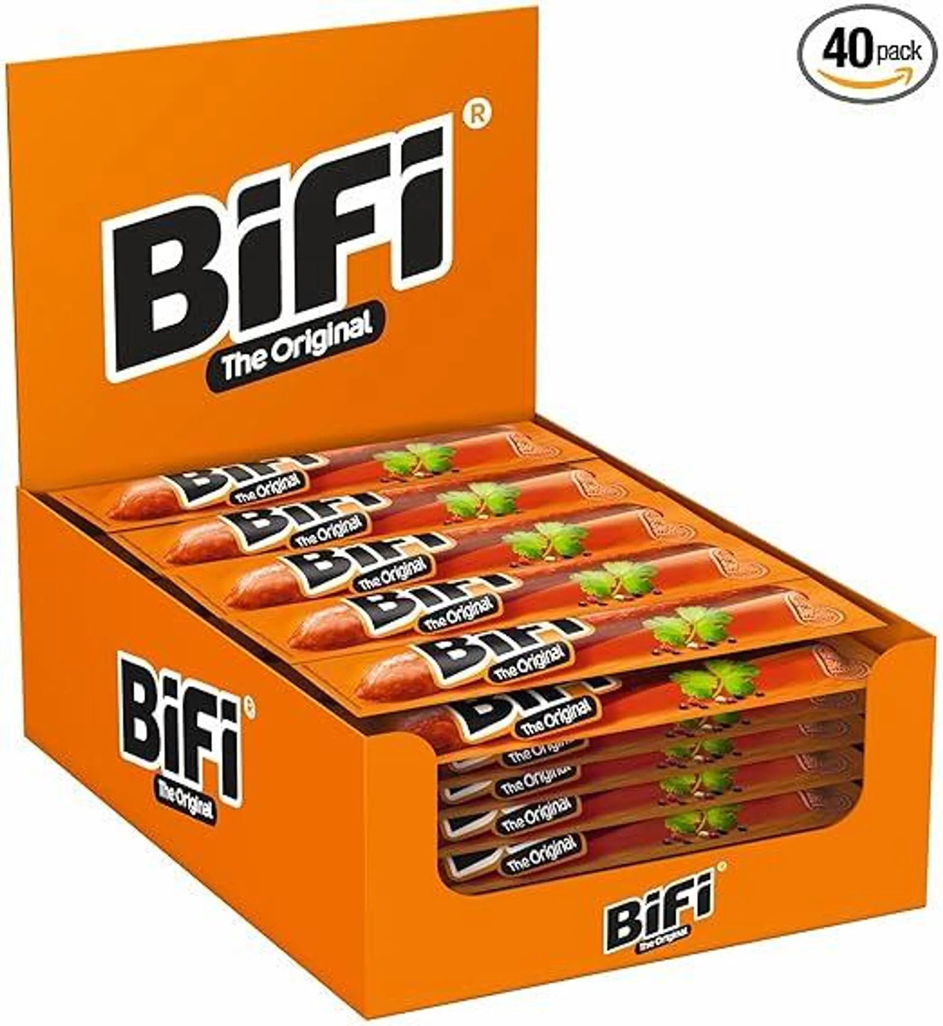 BiFi Original Salami Sticks – 40er Pack (40 x 20g) – Wurst Snack To Go - Luftgetrocknet Fleisch & Wurstwaren Paket - Salami mit Pfeffer, Koriander und Knoblauch - Ideale Knabberbox - Wurstpaket