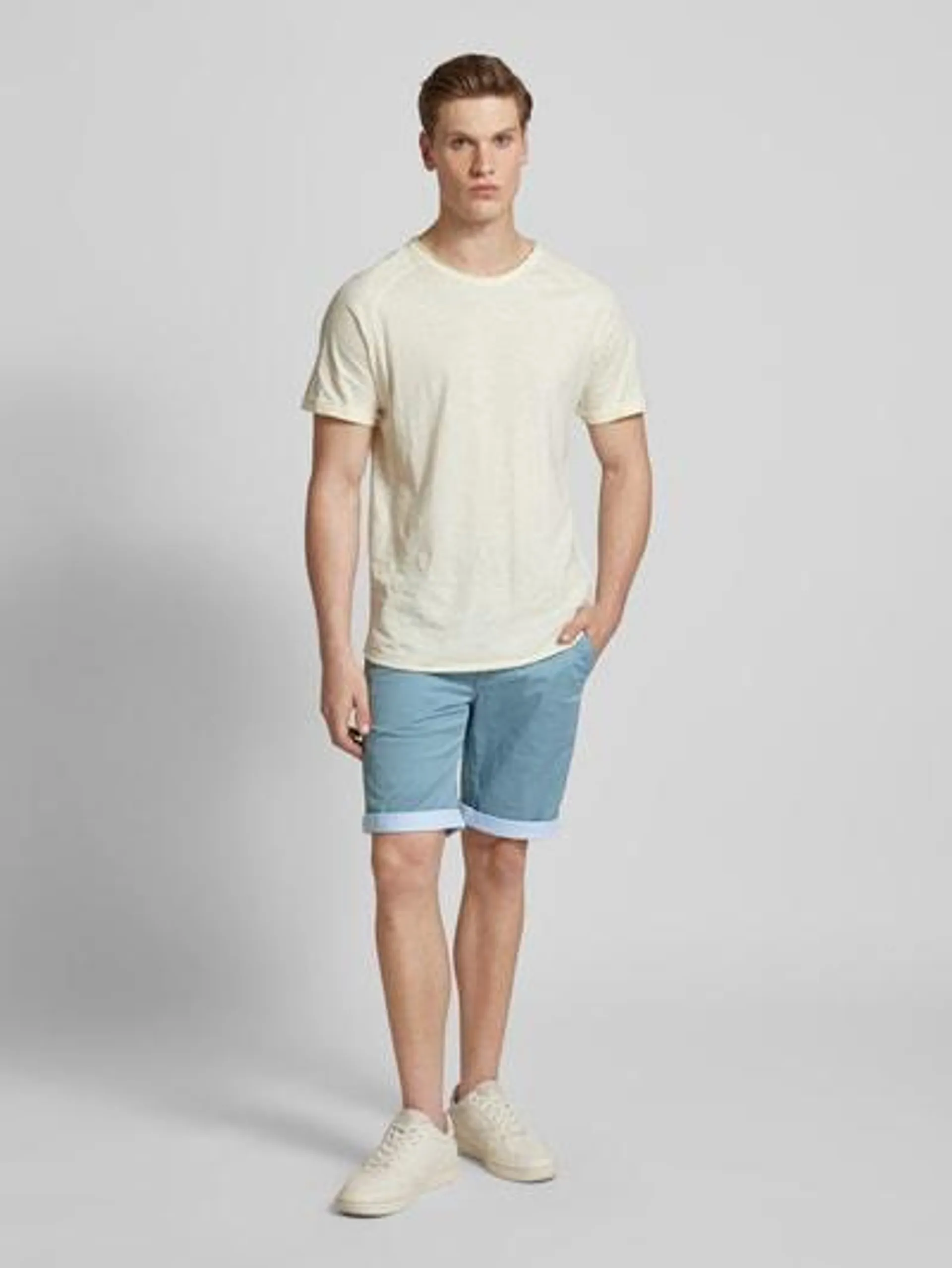 Regular Fit Shorts mit Gürtel in Flecht-Optik Modell 'MAGNUS' in rauchblau