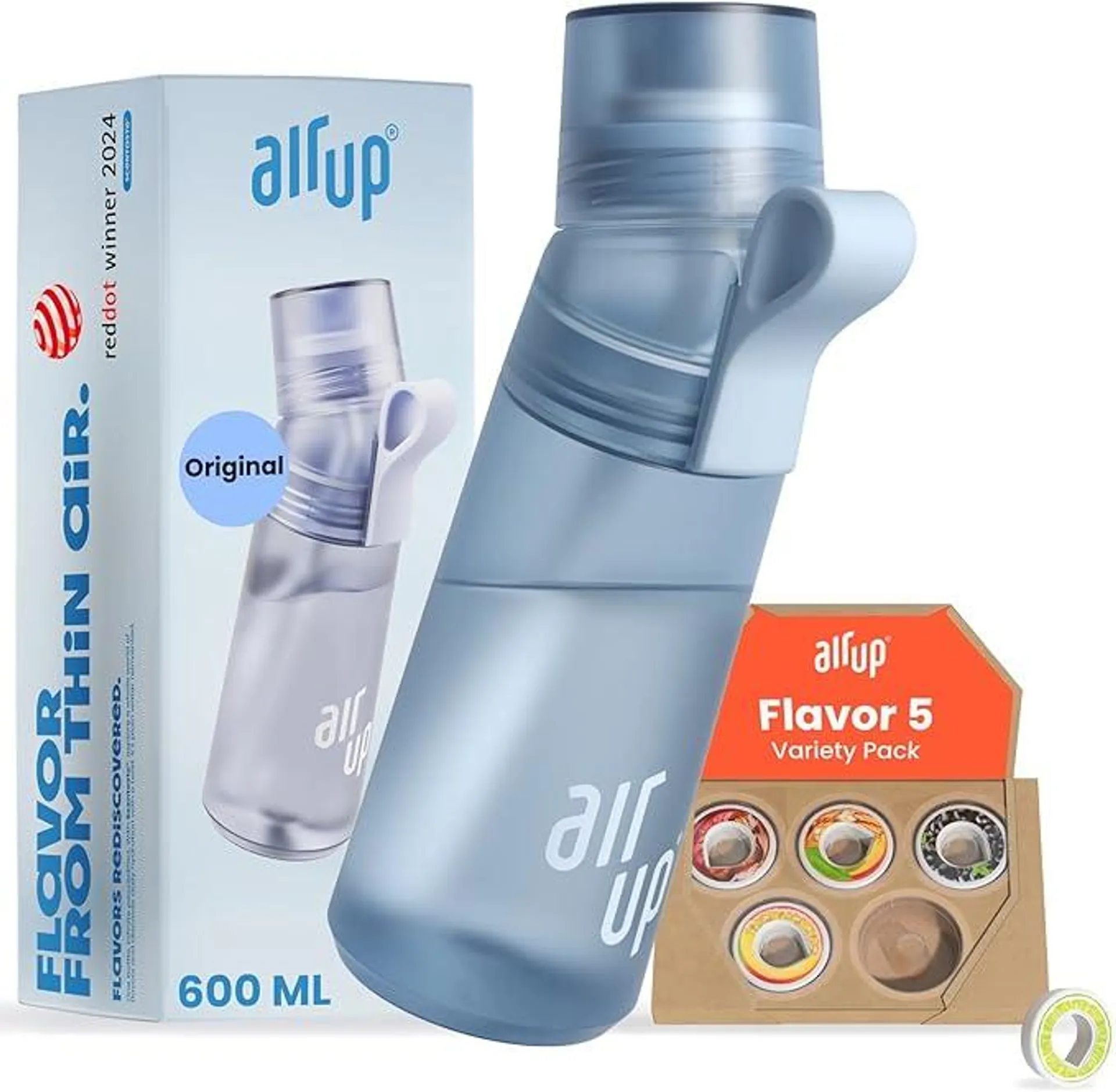 air up® Flasche Gen2 Starter Set Original, inkl Pods in 5 Geschmacksrichtungen I 600ml Trinkflasche mit Geschmack, zuckerfrei I spülmaschinenfest & BPA frei I in Blau