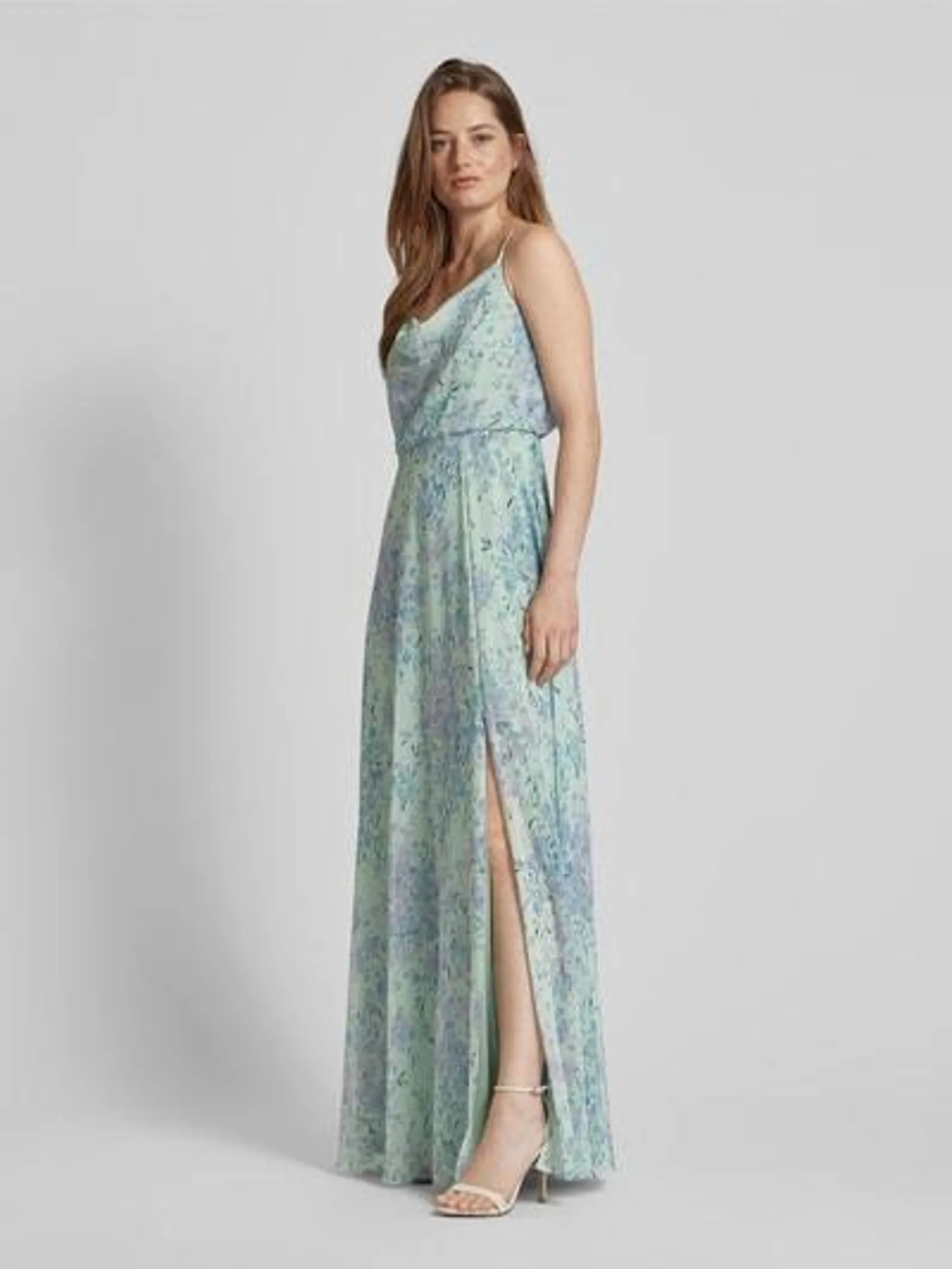 Abendkleid mit floralem Muster in mint