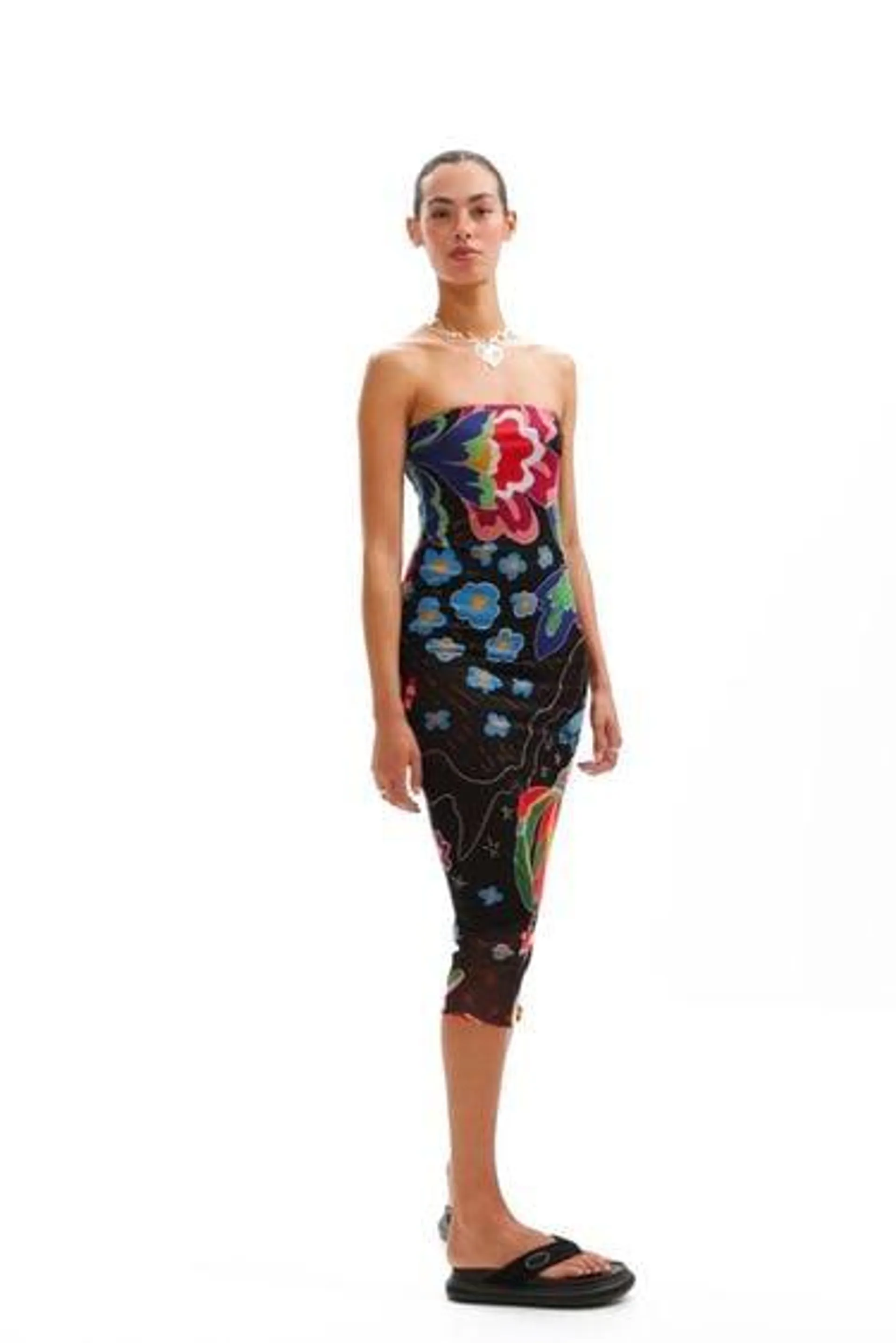 Jungle design bandeau midi dress