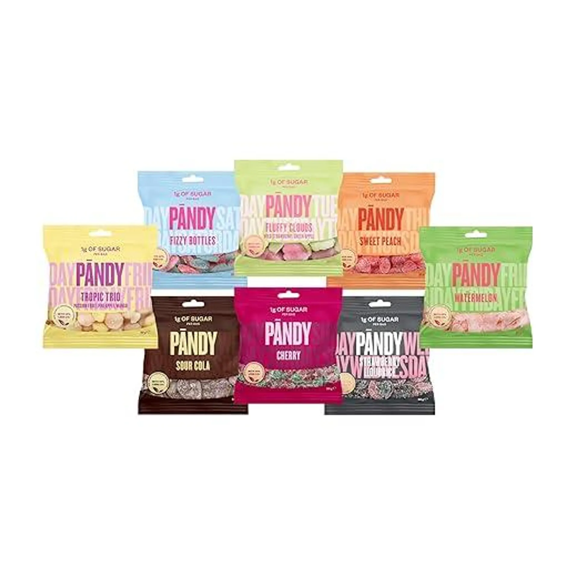 PÄNDY 8 MIX Low Carb Süßigkeiten - Gesunde Süßigkeiten Nur 1g Zucker & 85 Kalorien, 8 × 50g - Süßigkeiten ohne zugesetzten Zucker - Low carb Süßigkeiten -Diabetiker Süßigkeiten