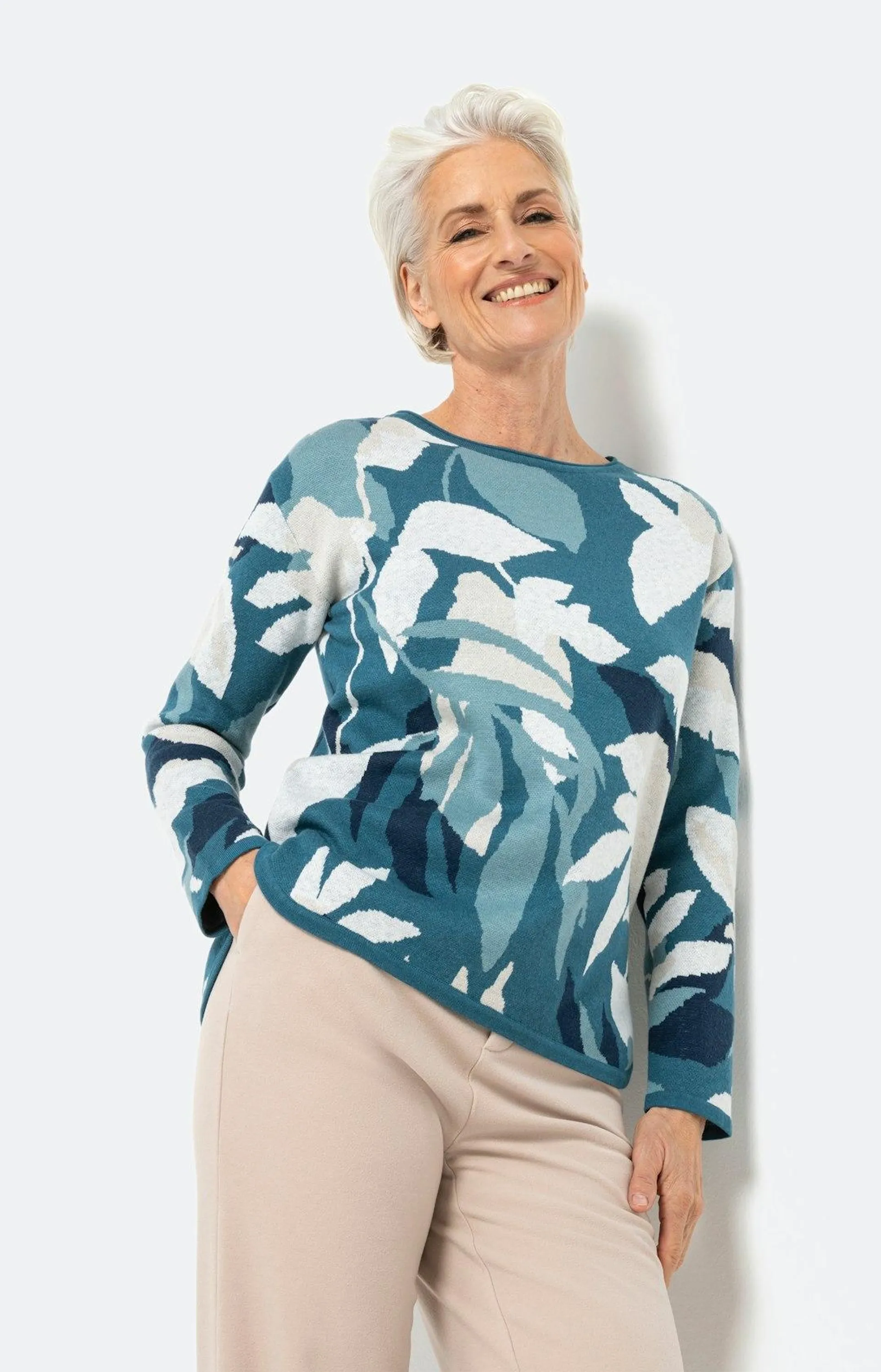 Jacquard-Pullover mit floralem 3D-Muster