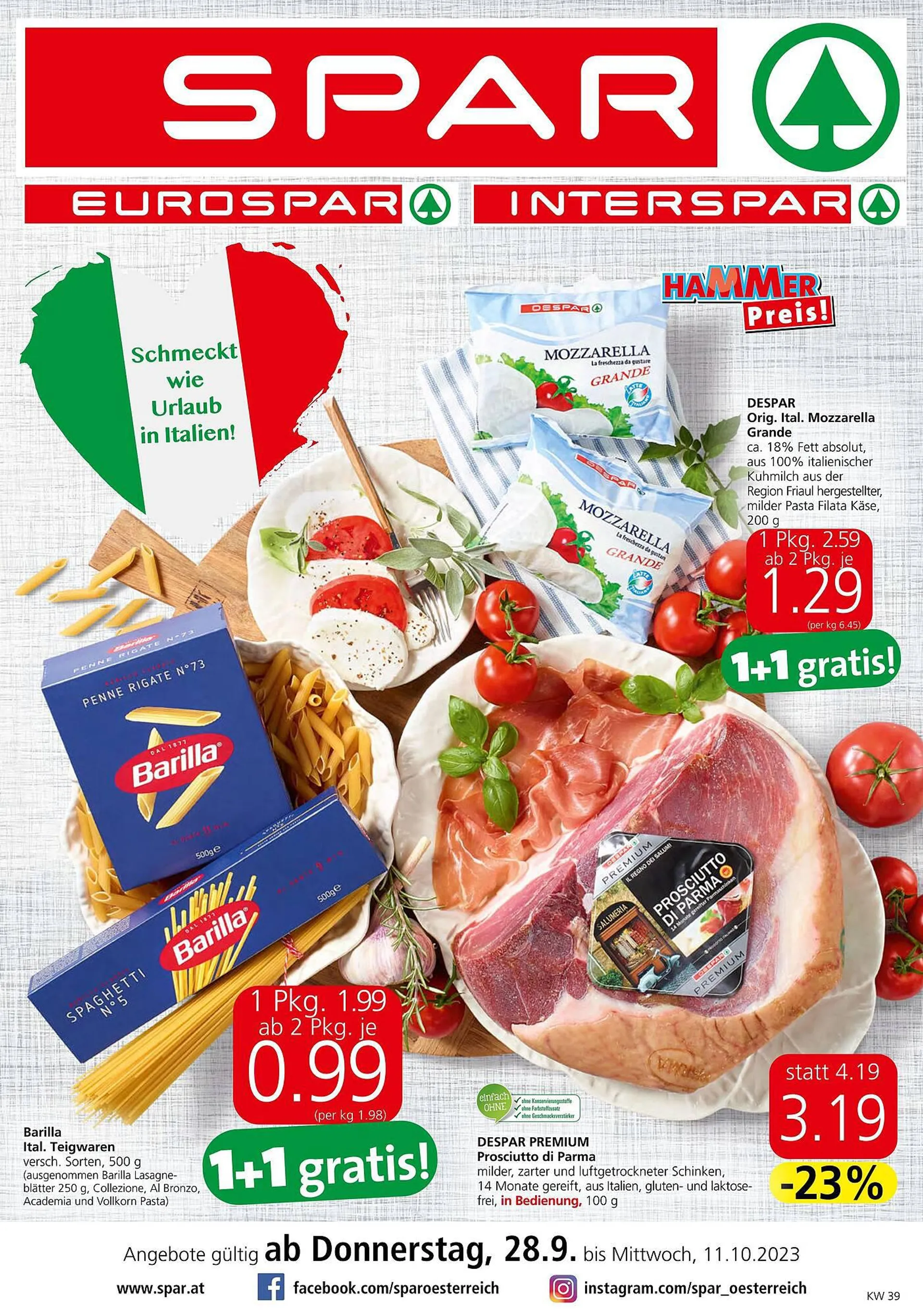 Spar Flugblatt von 28. September bis 11. Oktober 2023 - Flugblätt seite  1