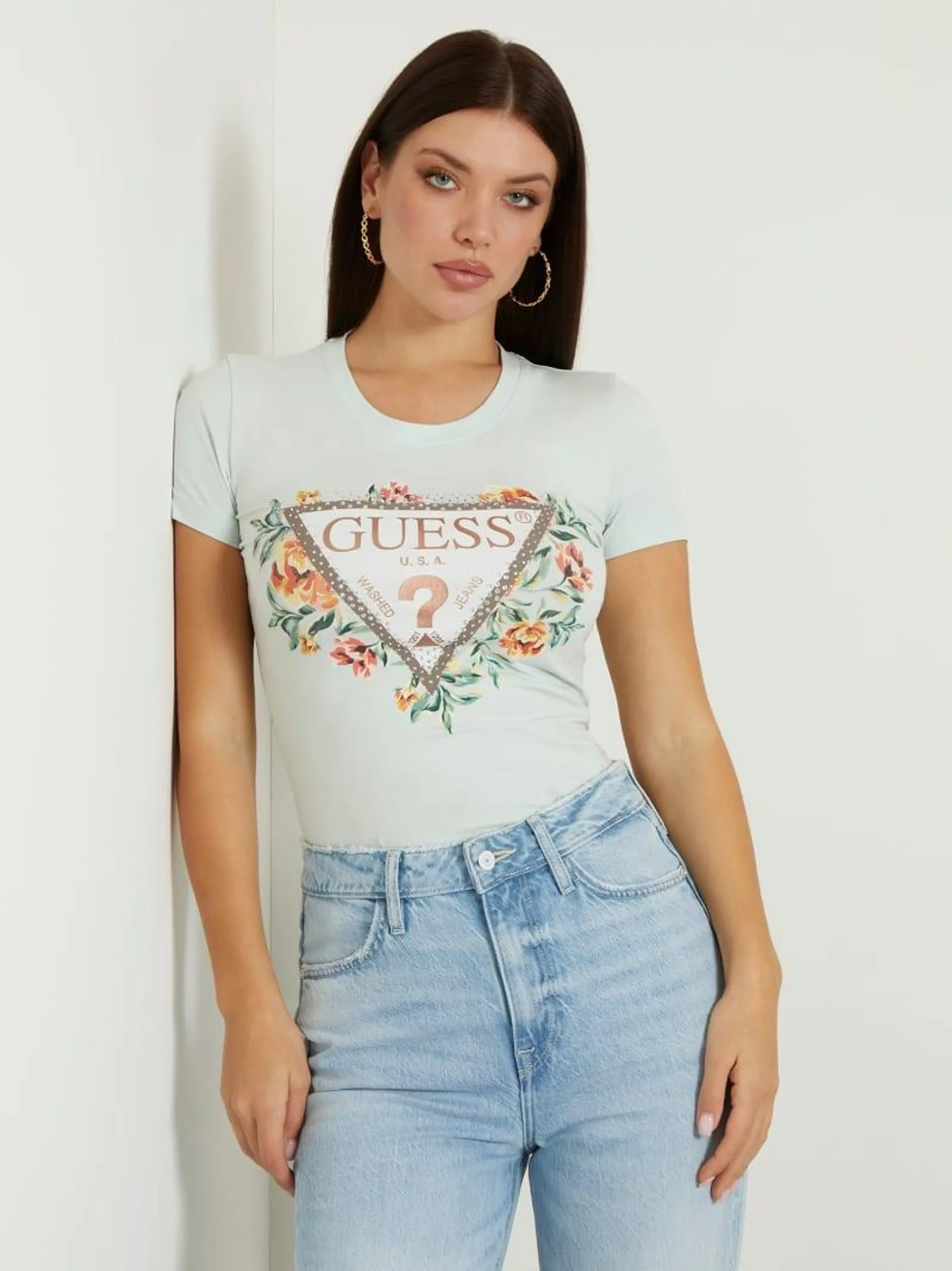 Camiseta elástica con logotipo floral