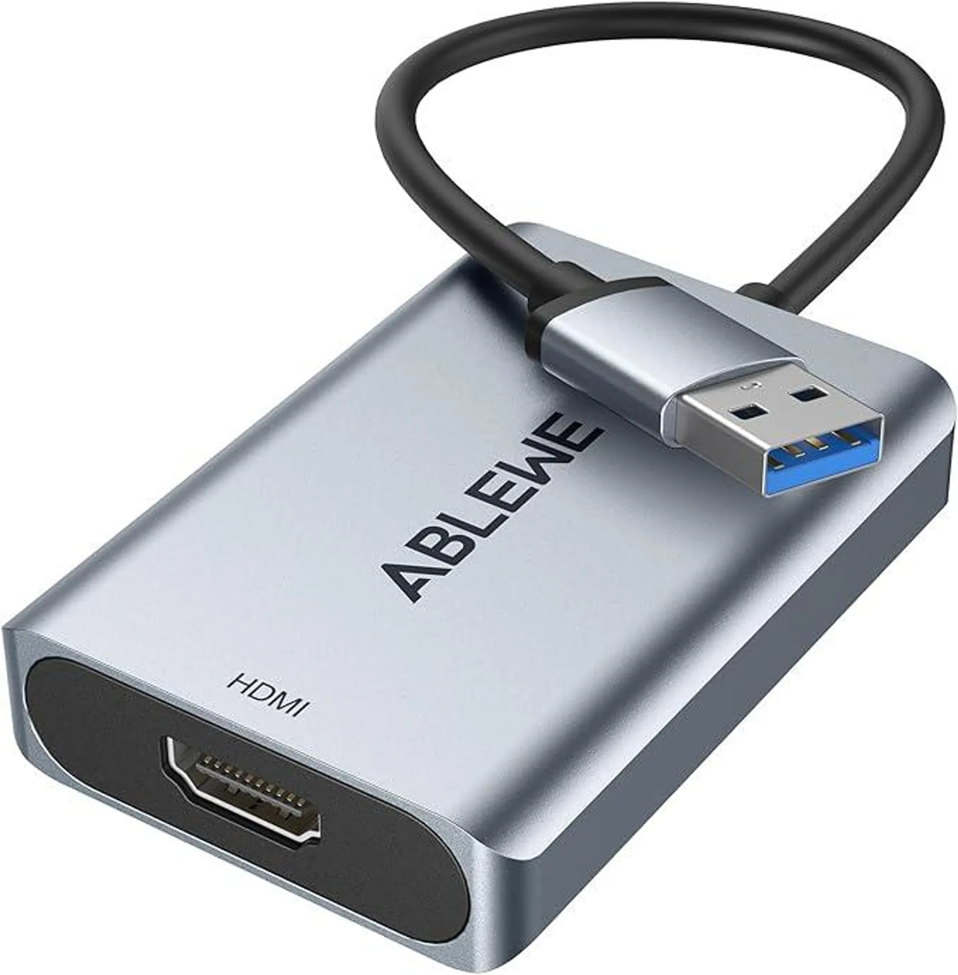 ABLEWE USB zu HDMI Adapter, Upgraded Aluminium HDMI zu USB 3.0.2.0 Audio Video Grafik Konverter Kabel für PC Laptop Monitor Projektor Desktop TV, Unterstützung Mac OS, Windows 10/8.1/8/7