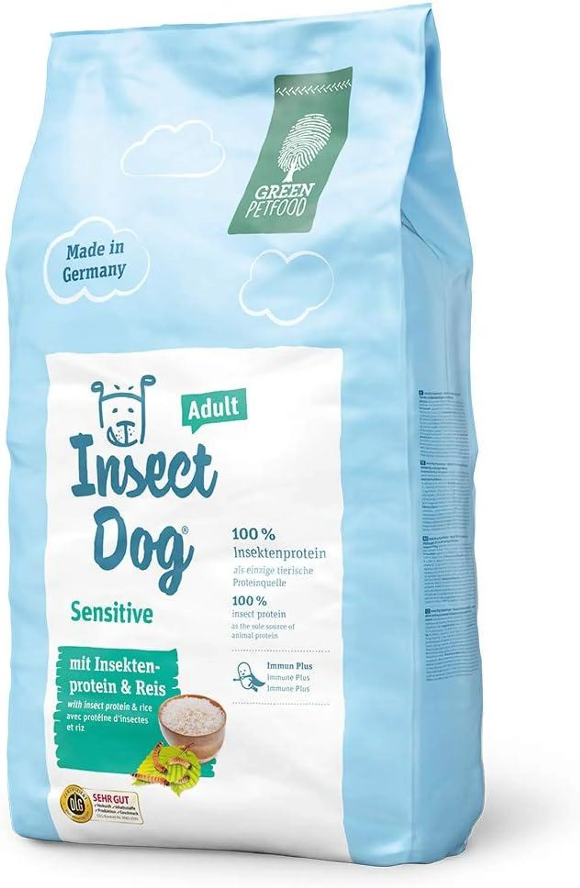 Green Petfood InsectDog Sensitive (1 x 10 kg) | Adult | Premium Trockenfutter für ausgewachsene Sensible Hunde | Insektenprotein als einziges tierisches Protein | weizenfrei | Hundefutter | 1er Pack