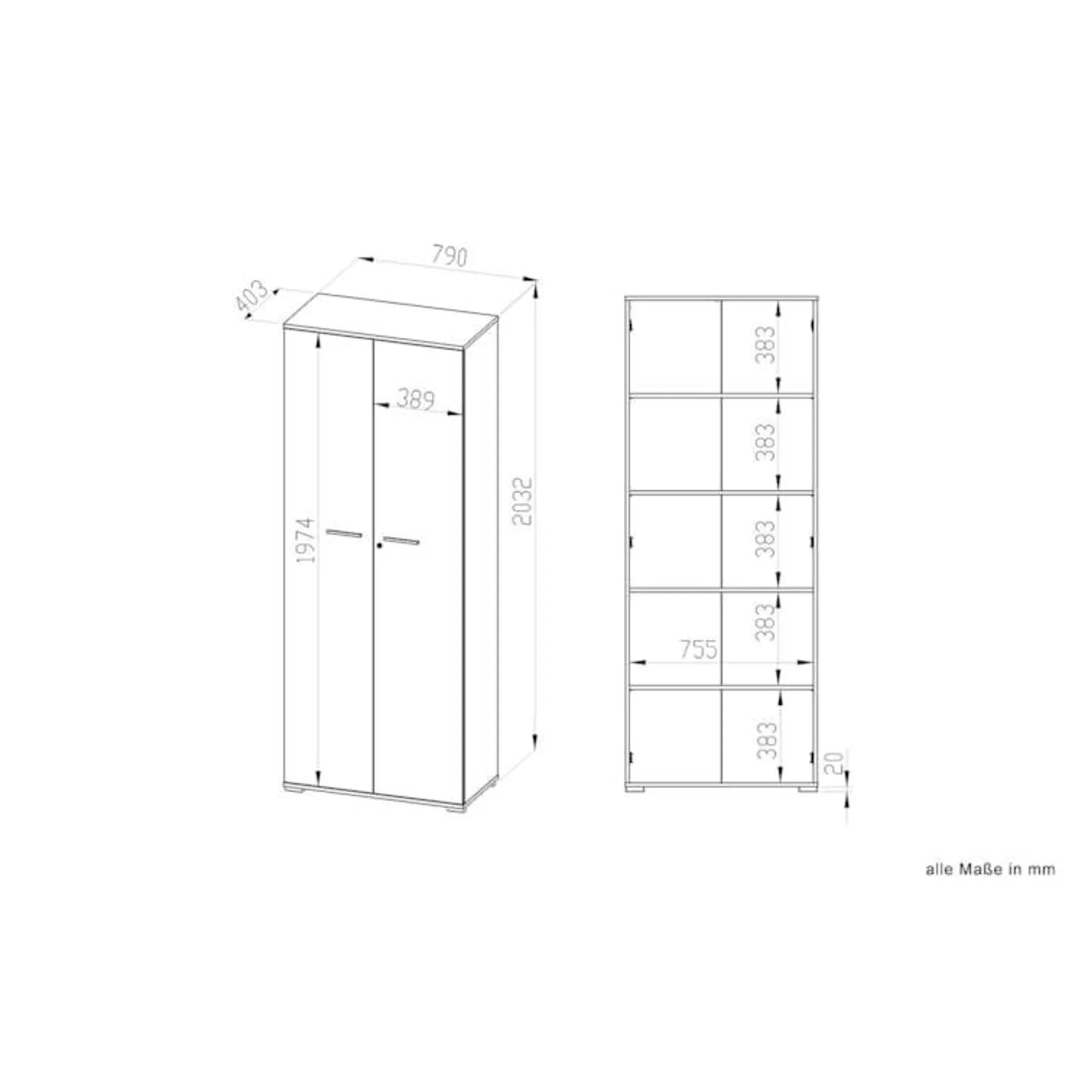 Steiner Shopping Schrank Tapachula 01, Farbe: Sonoma Eiche hell - Abmessungen: 203 x 79 x 40