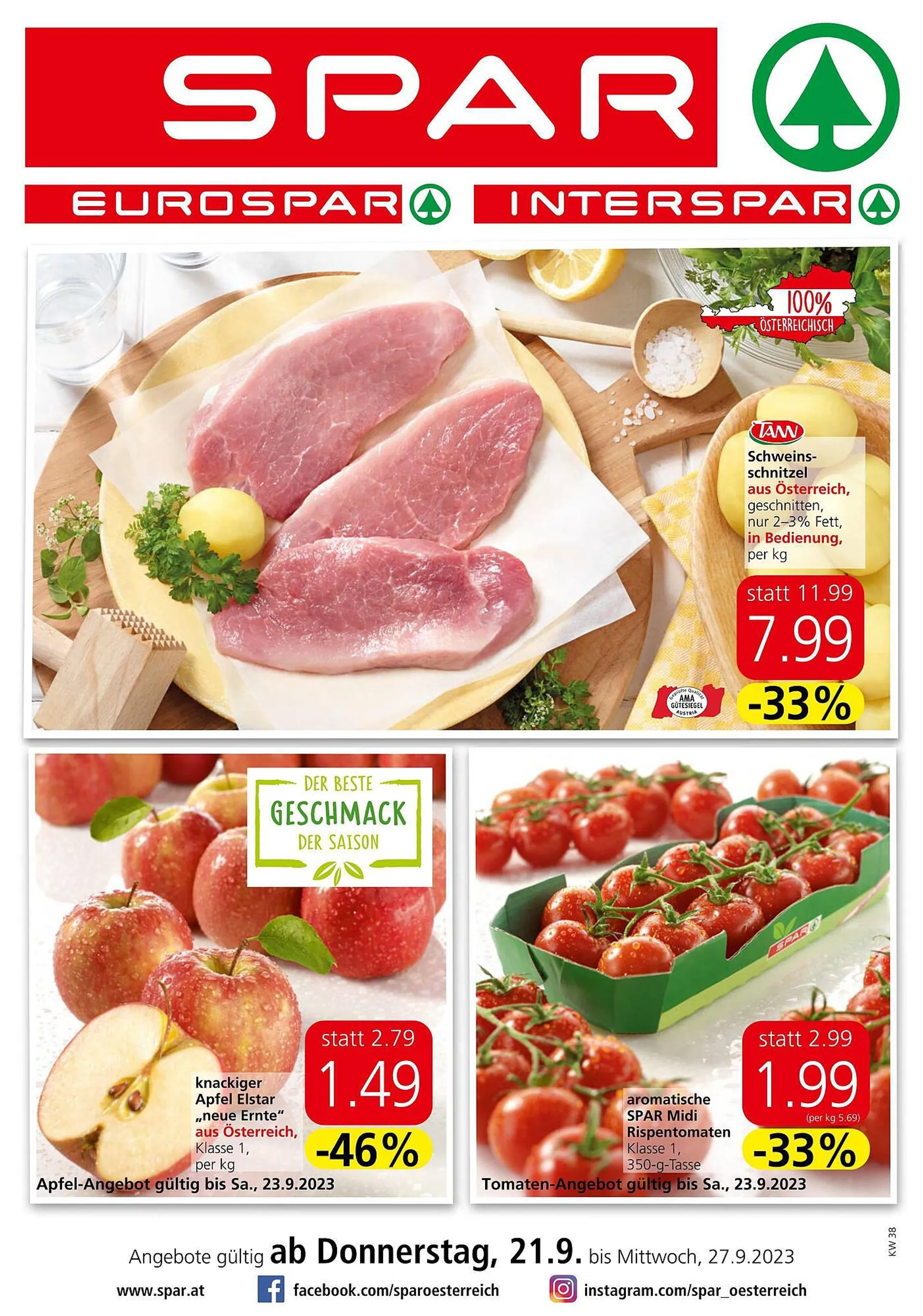 Spar Flugblatt von 21. September bis 27. September 2023 - Flugblätt seite  1