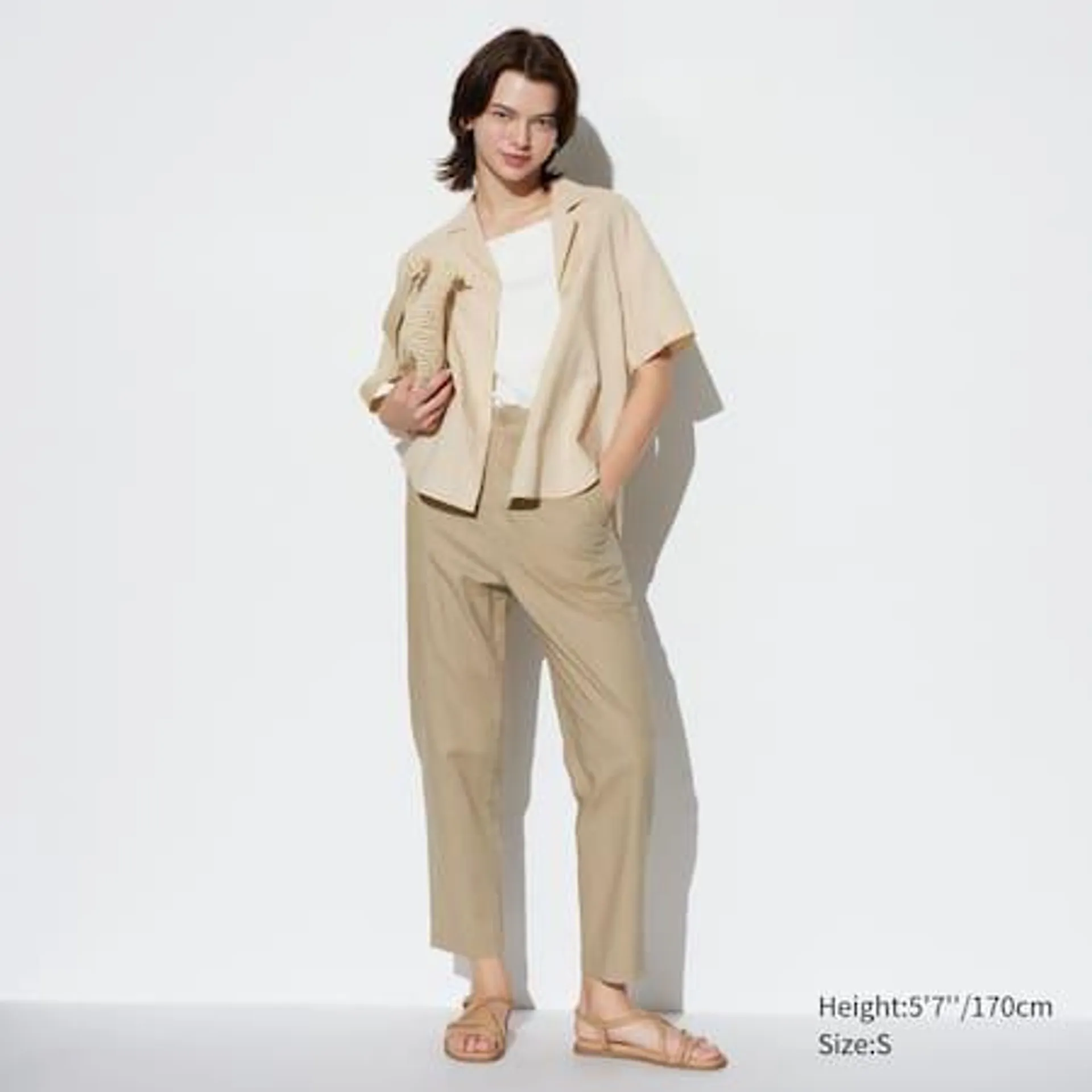 Linen Cotton Blend Tapered Trousers