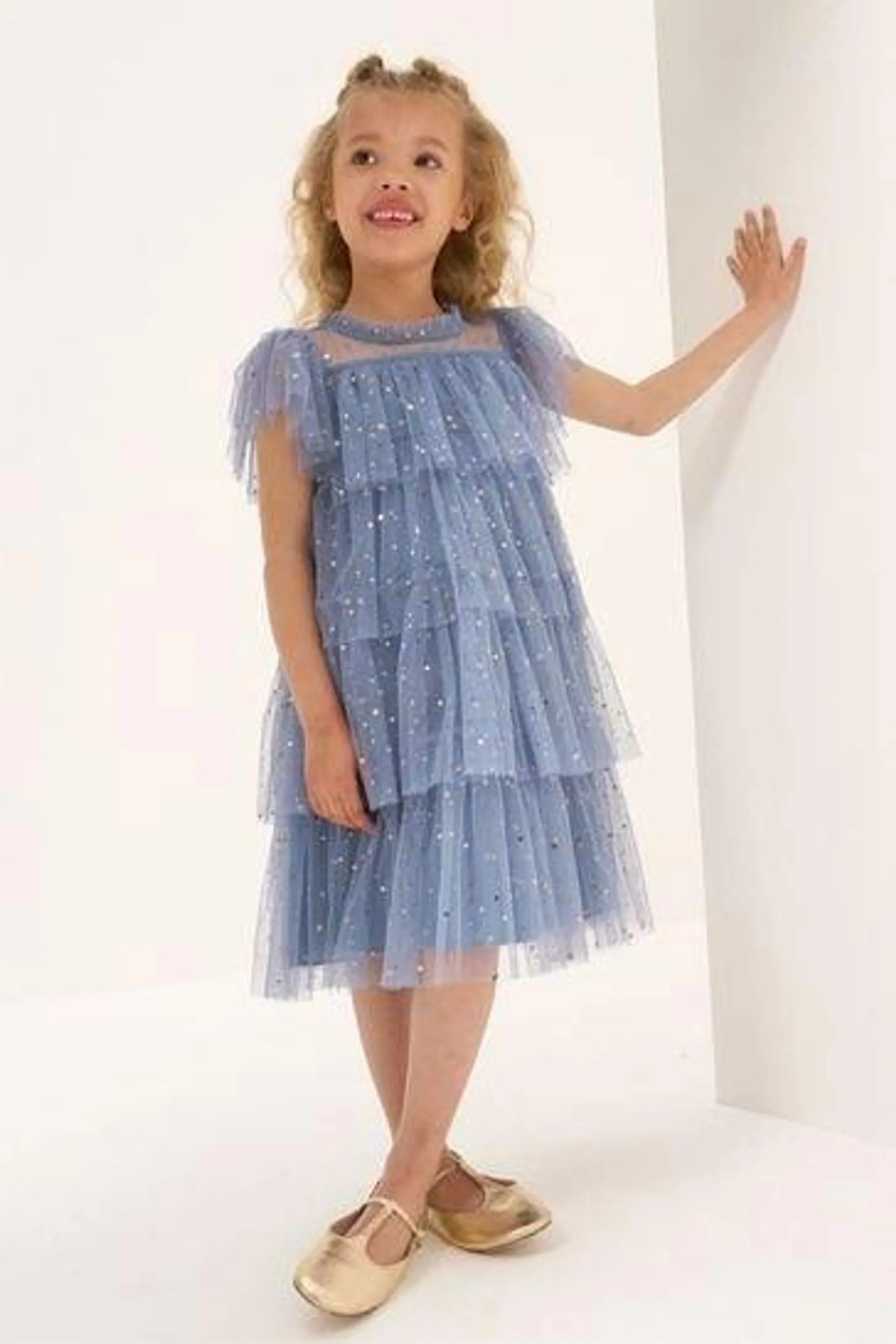 Angel & Rocket Partykleid aus Netzstoff mit Stern-Pailletten, Blau