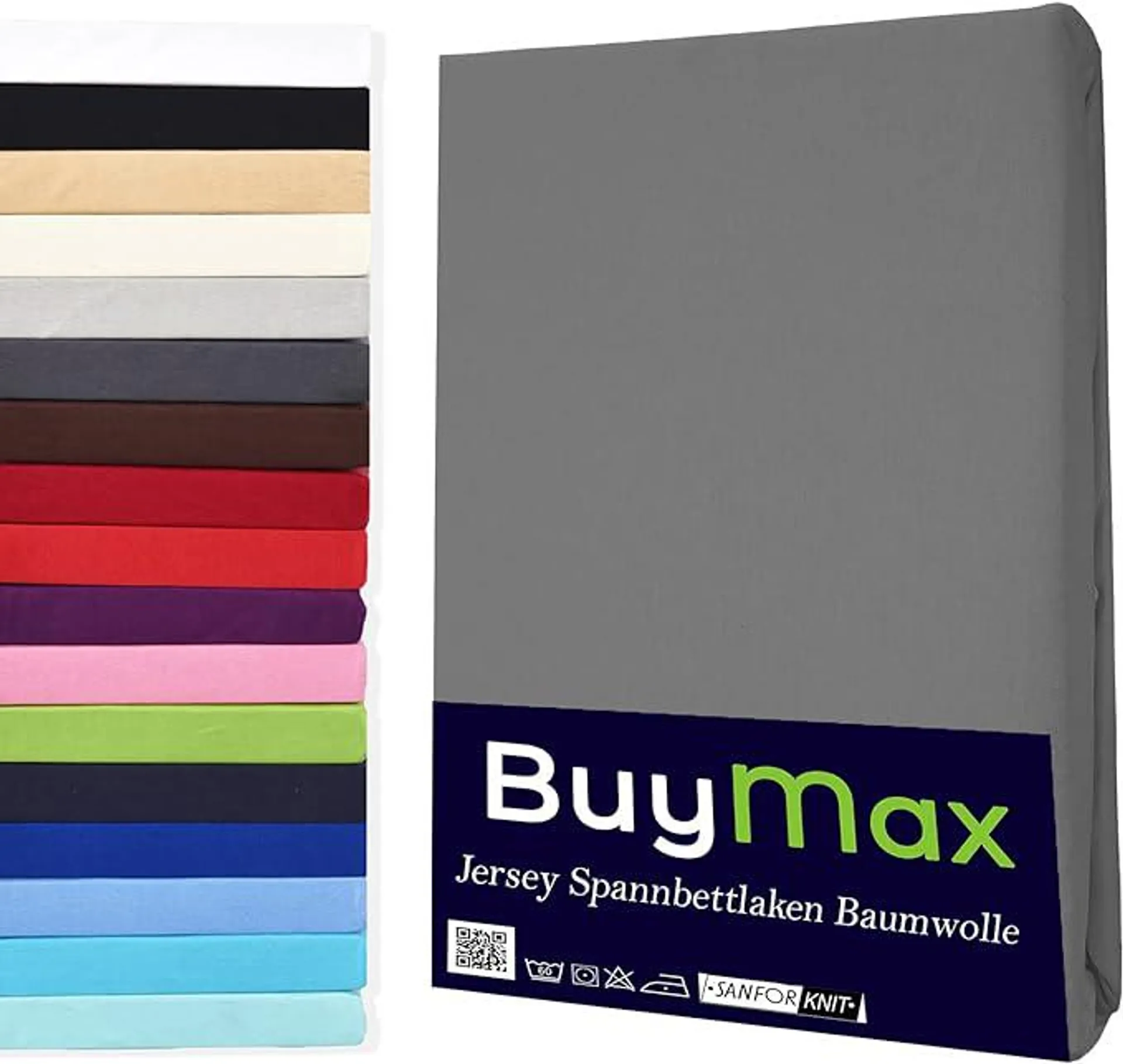 Buymax Spannbettlaken 140x200cm Baumwolle 100% Spannbetttuch Bettlaken Jersey, Matratzenhöhe bis 25 cm, Farbe Anthrazit-Grau ÖKO TEX Standard