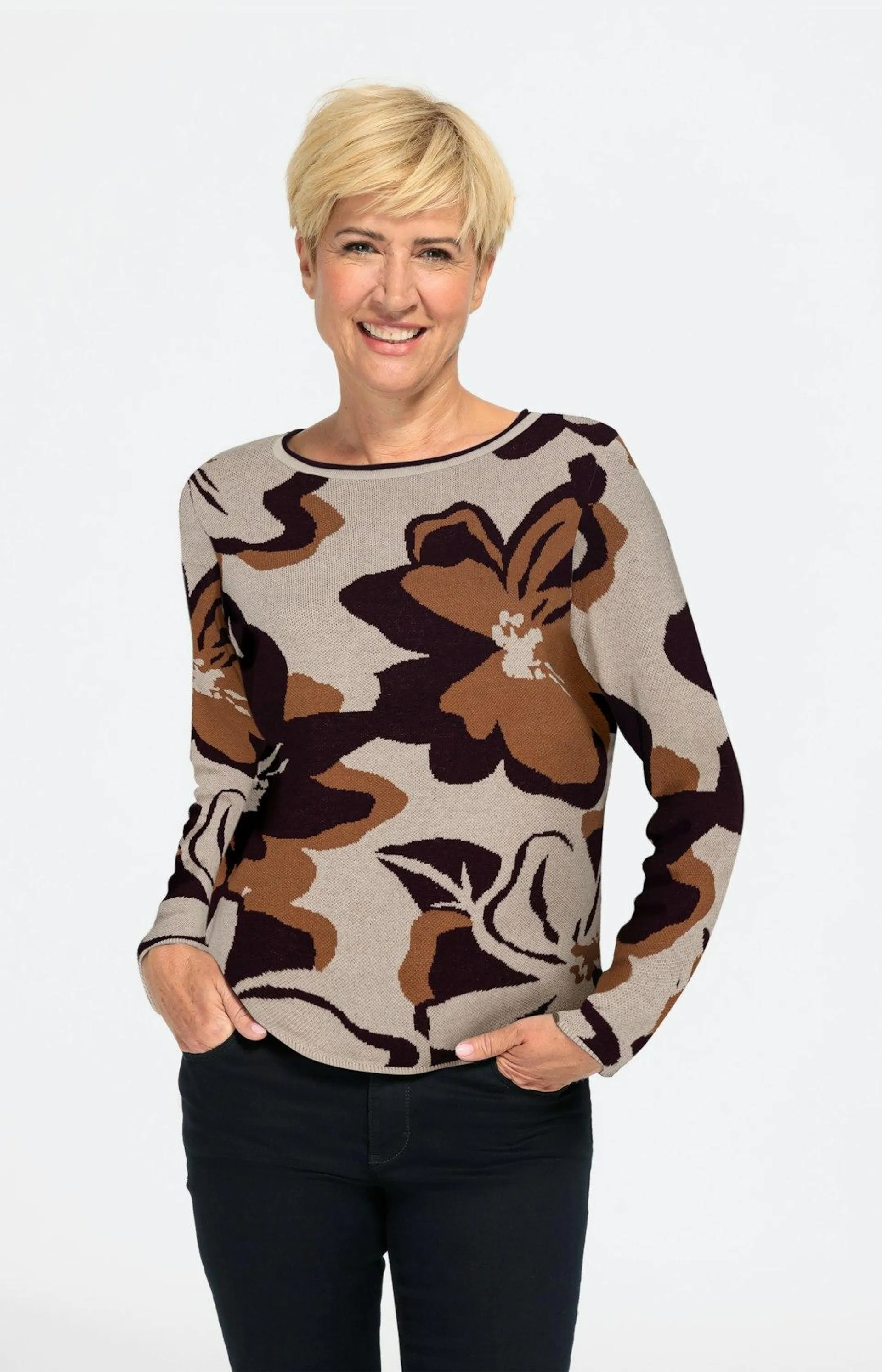 Jacquard-Pullover mit Blumenmuster