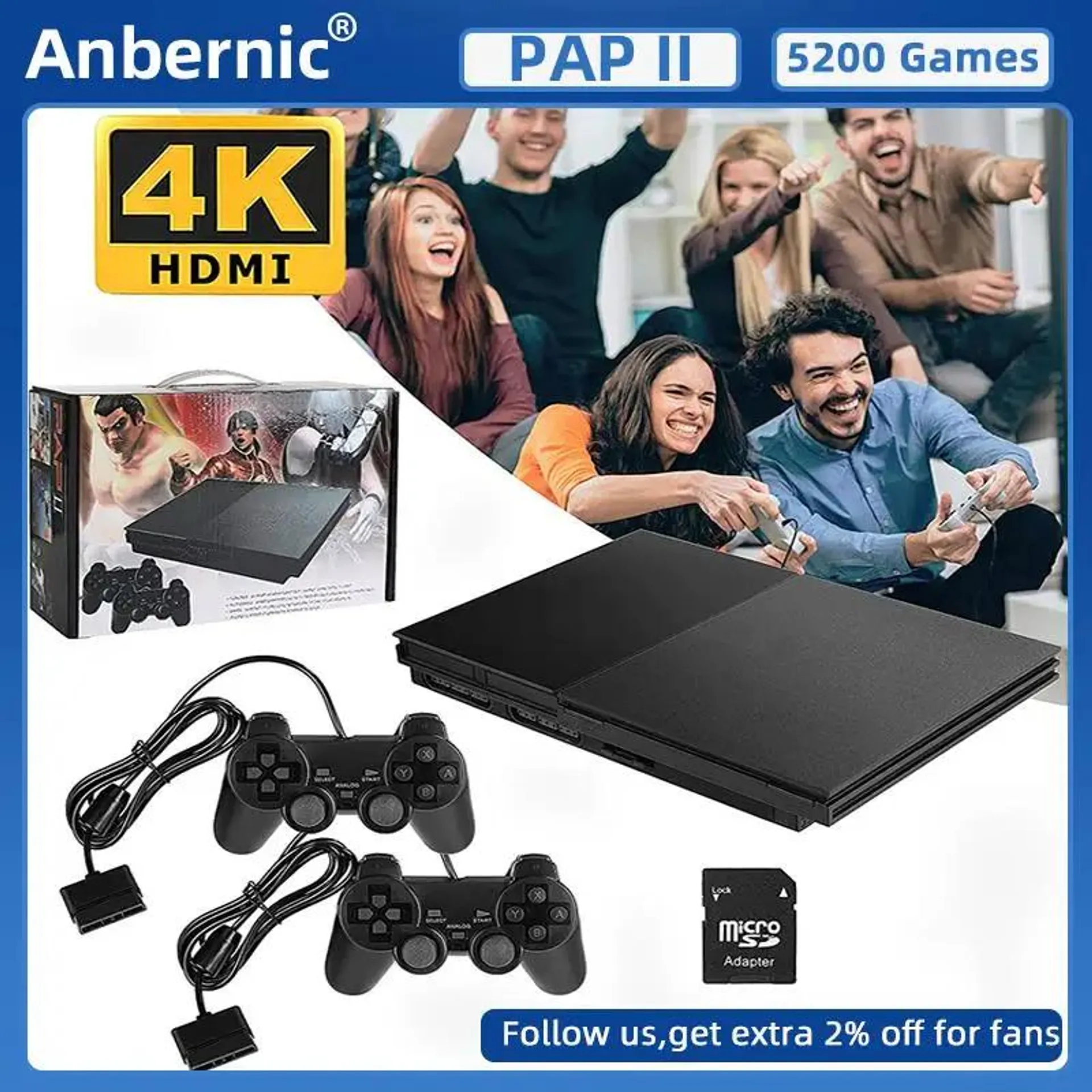 New Anbernic PAP II 4K/HDMI-compatible Family Video Game Console Built in 5200 Nostalgic Classic Games Plug And Play For Kids