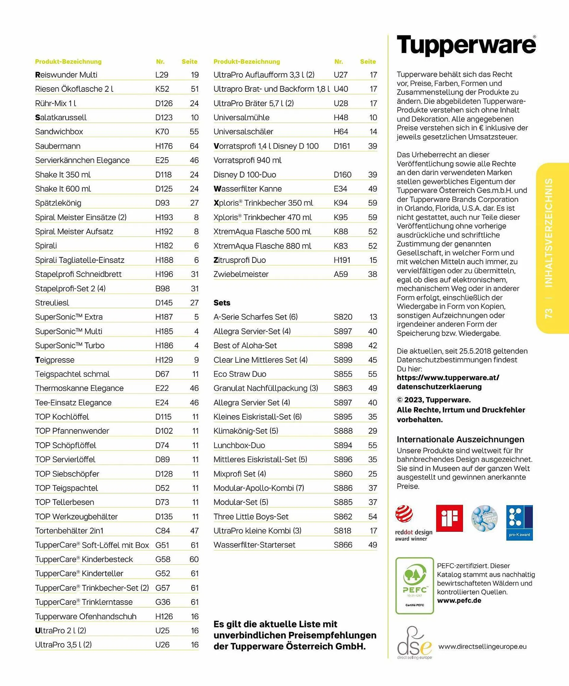 Tupperware Flugblatt von 6. März bis 31. August 2023 - Flugblätt seite  73