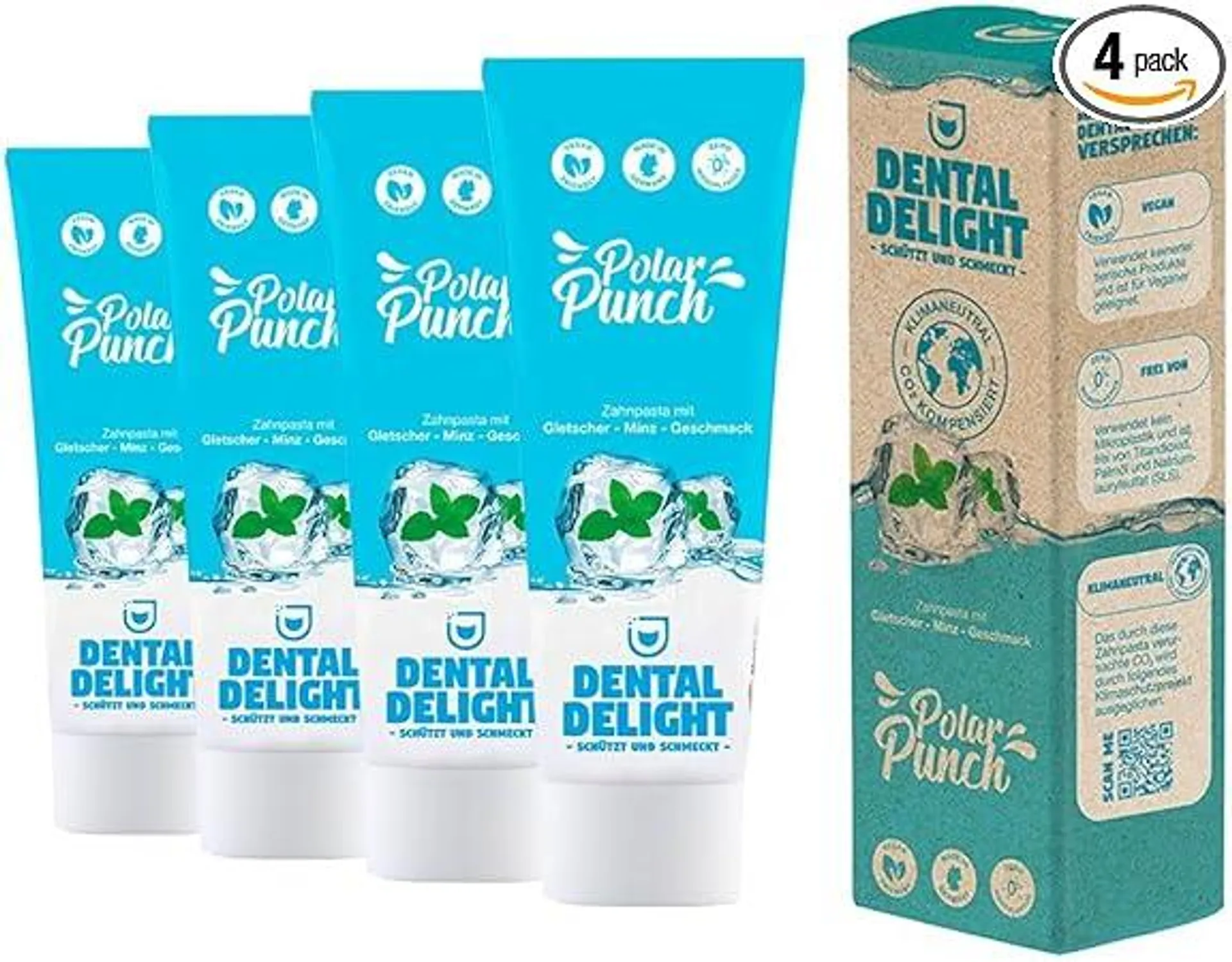 DENTAL DELIGHT Polar Punch Zahnpasta, Vegane Zahnpasta mit Geschmack, Zahncreme (Minze, 4er Pack)