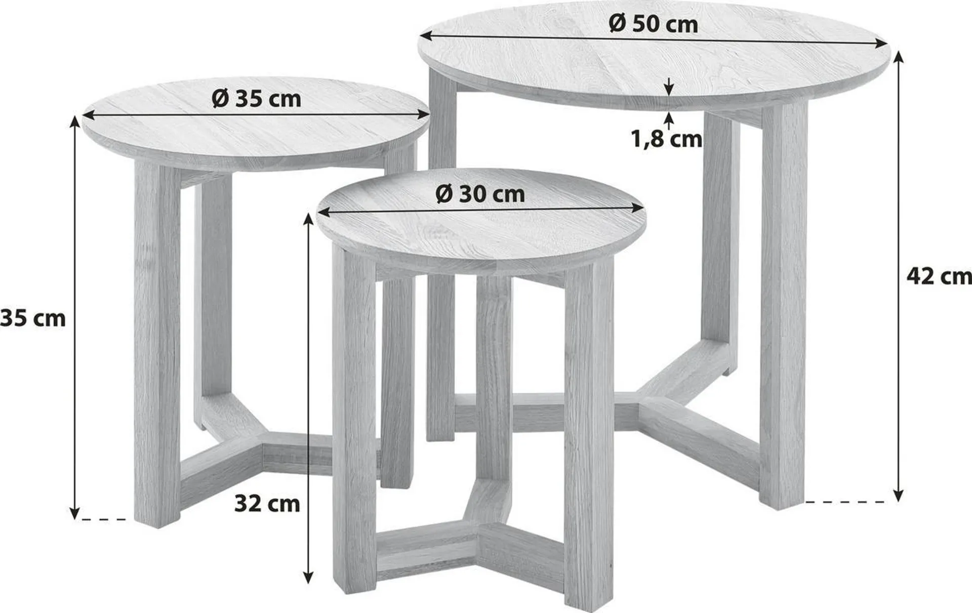 3er-Set Faye Eiche Massiv