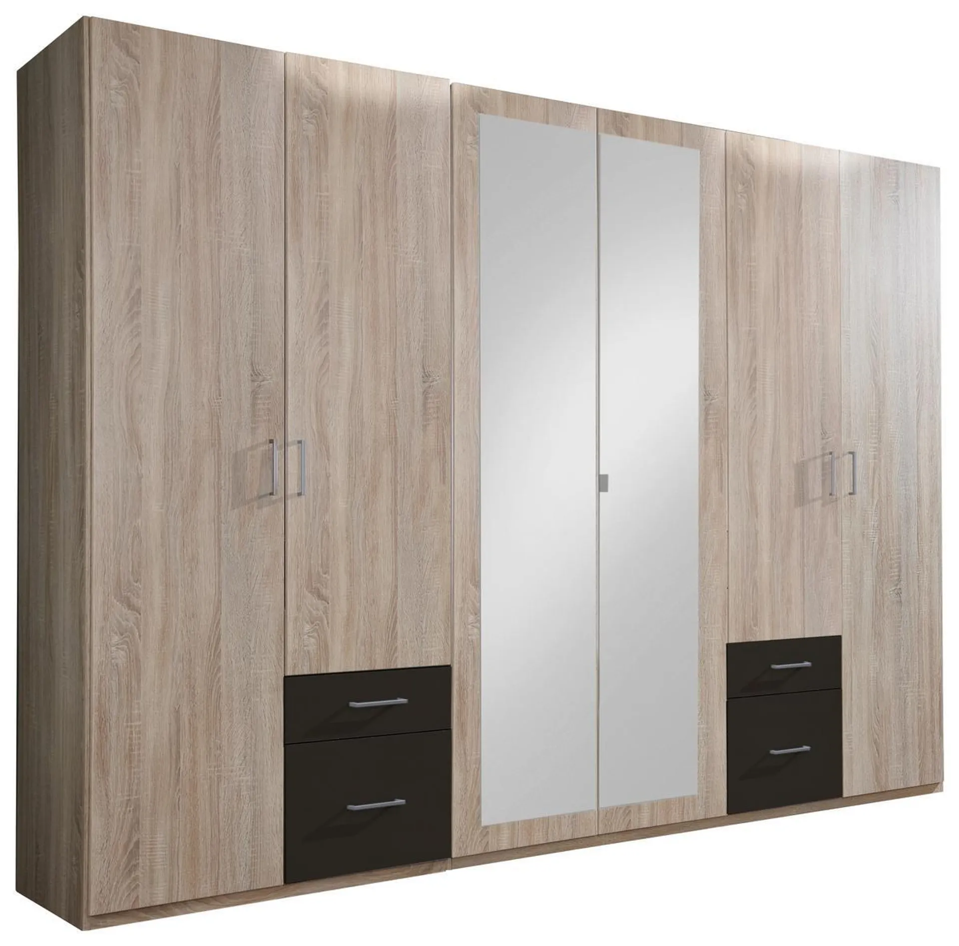 MID.YOU Drehtürenschrank Mit Spiegel + Laden 270cm Fly, Eiche Dekor
