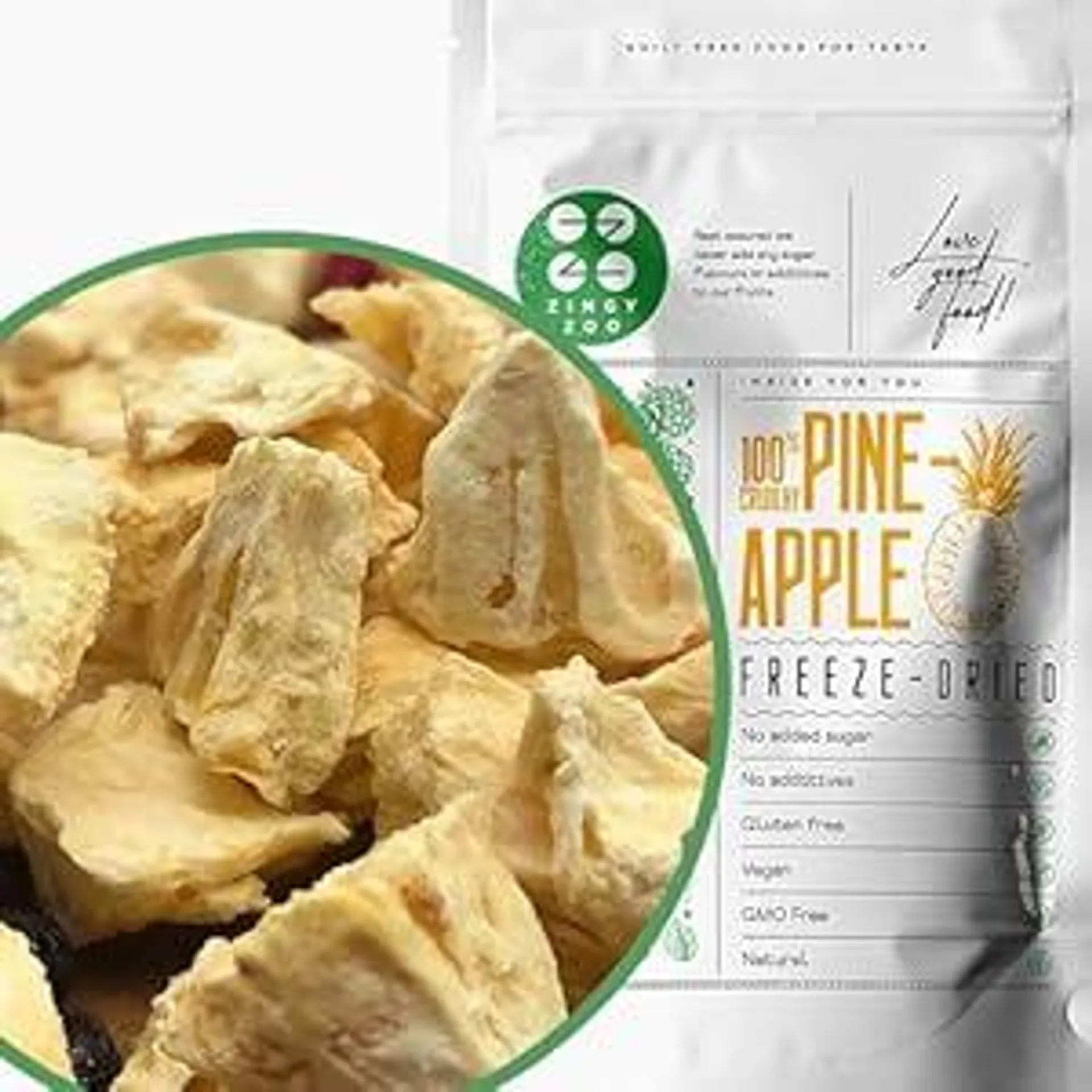 Gefriergetrocknete Früchte | 100% Pure Ananas Trockenobst Gefriergetrocknete Ananas | Früchte Gefriergetrocknet Ohne Zuckerzusatz | Knusprig - Aromatisch - Lecker Freeze Dried Pineapple ZingyZoo