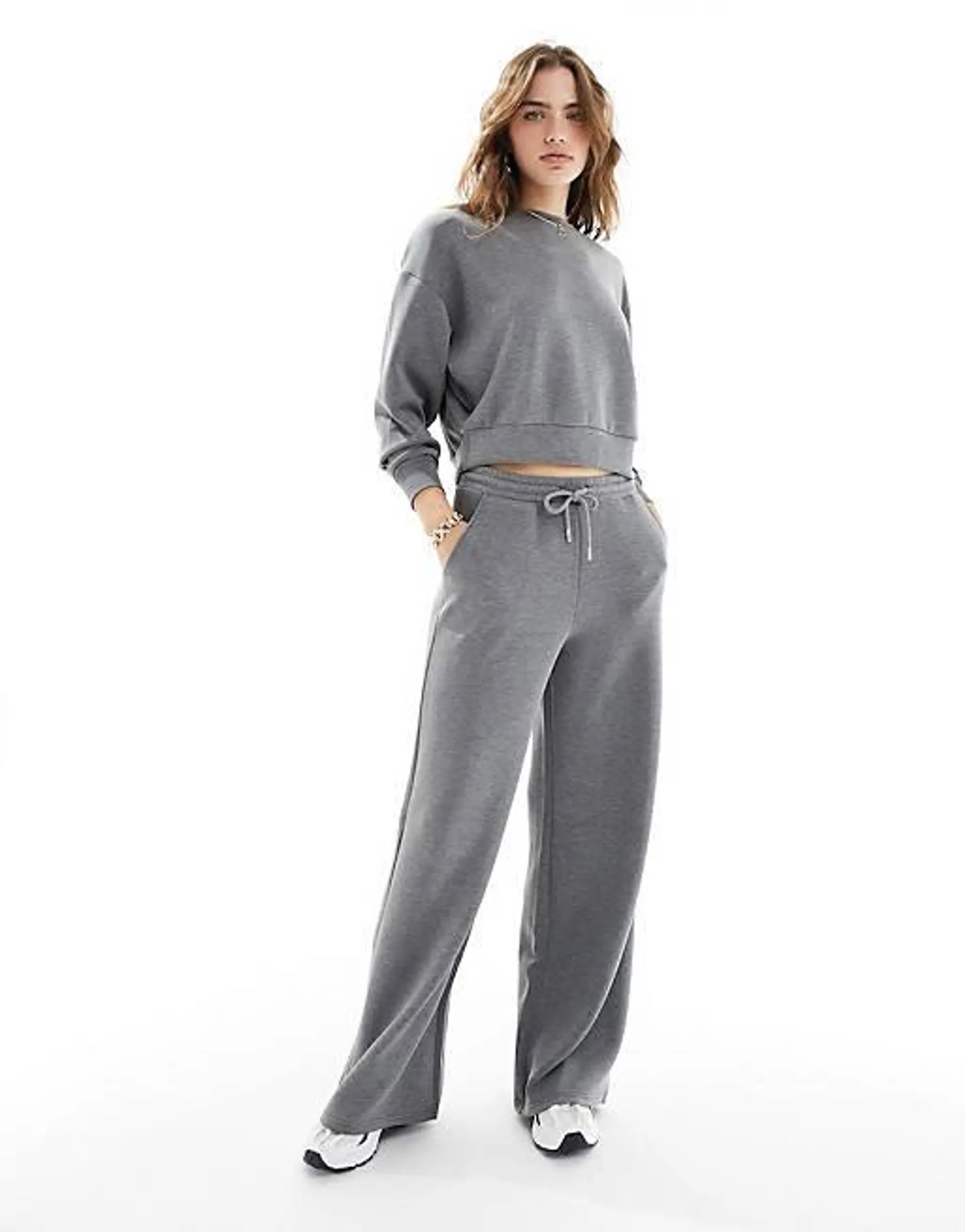 Stradivarius soft touch sweatshirt & jogger in grey co-ord