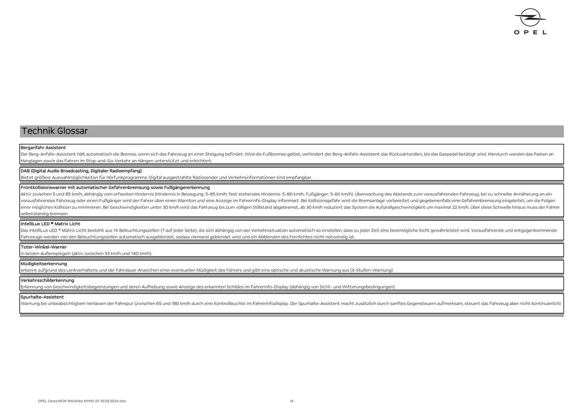 Opel Corsa Flugblatt von 12. September bis 31. Jänner 2025 - Flugblätt seite  14