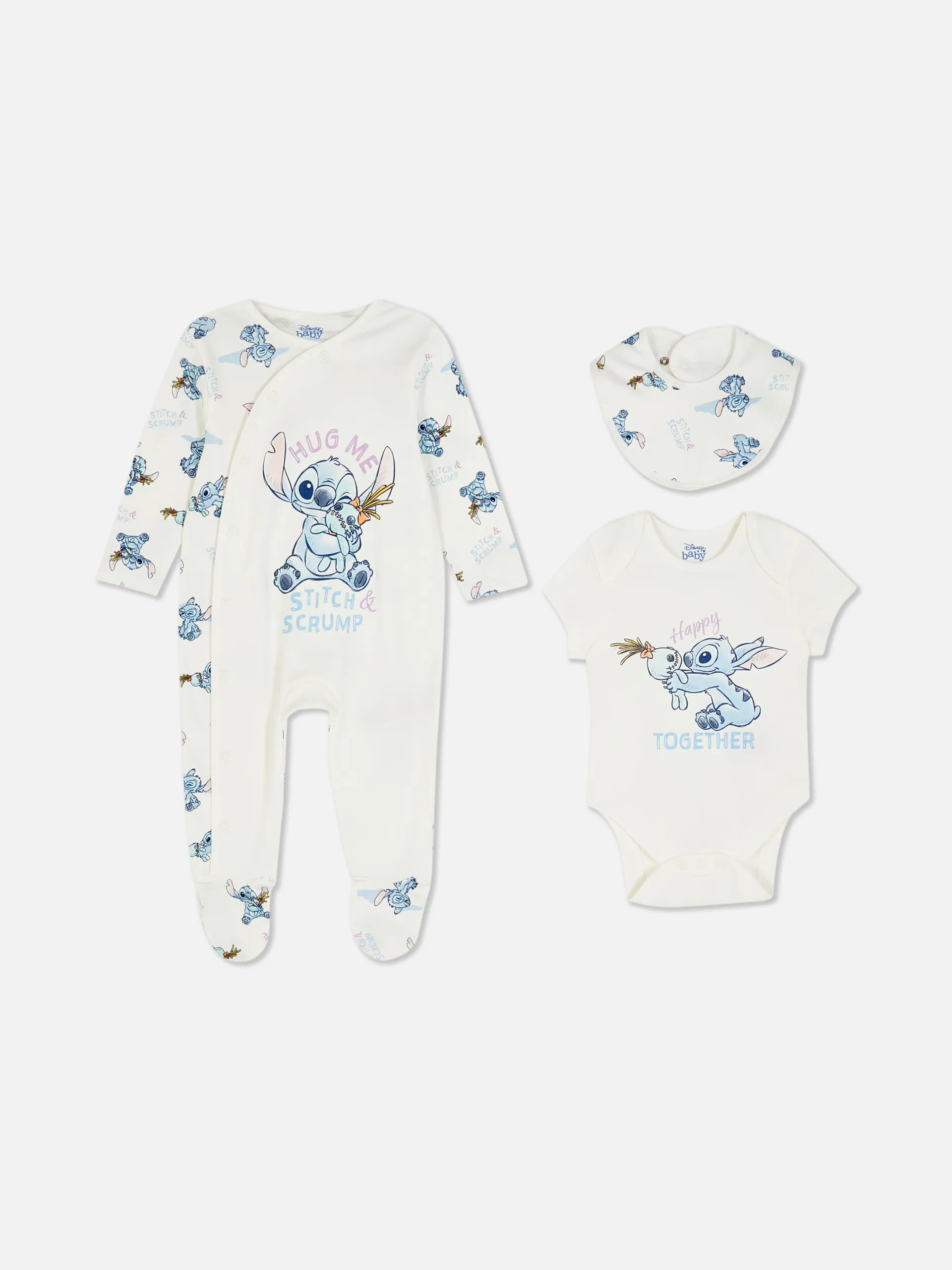 „Disney Stitch“ Schlafanzug, Bodysuit und Lätzchen