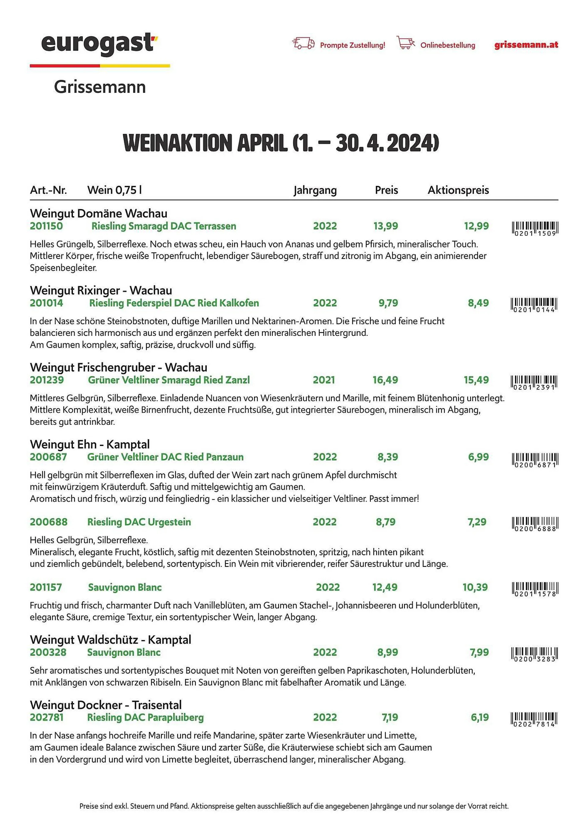 Eurogast Grissemann Flugblatt von 2. April bis 30. April 2024 - Flugblätt seite  1