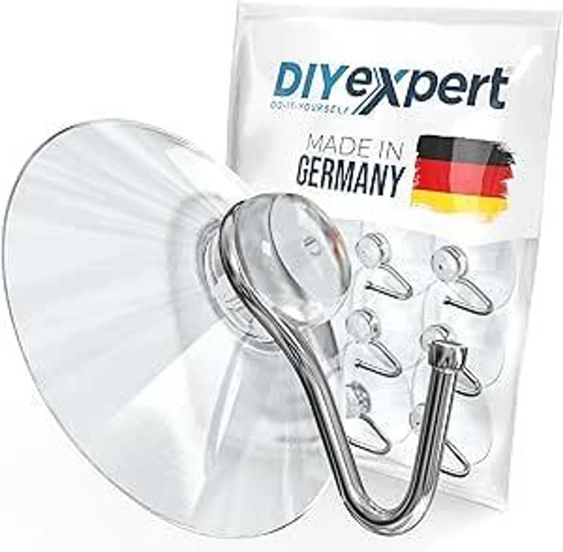 DIYexpert 10 x Saughaken Ø 40mm - als Wandhaken Aufhänger mit Saugnapf und Metallhaken - ideal für Badezimmer Küche - auf Glas Spiegel Fliesen